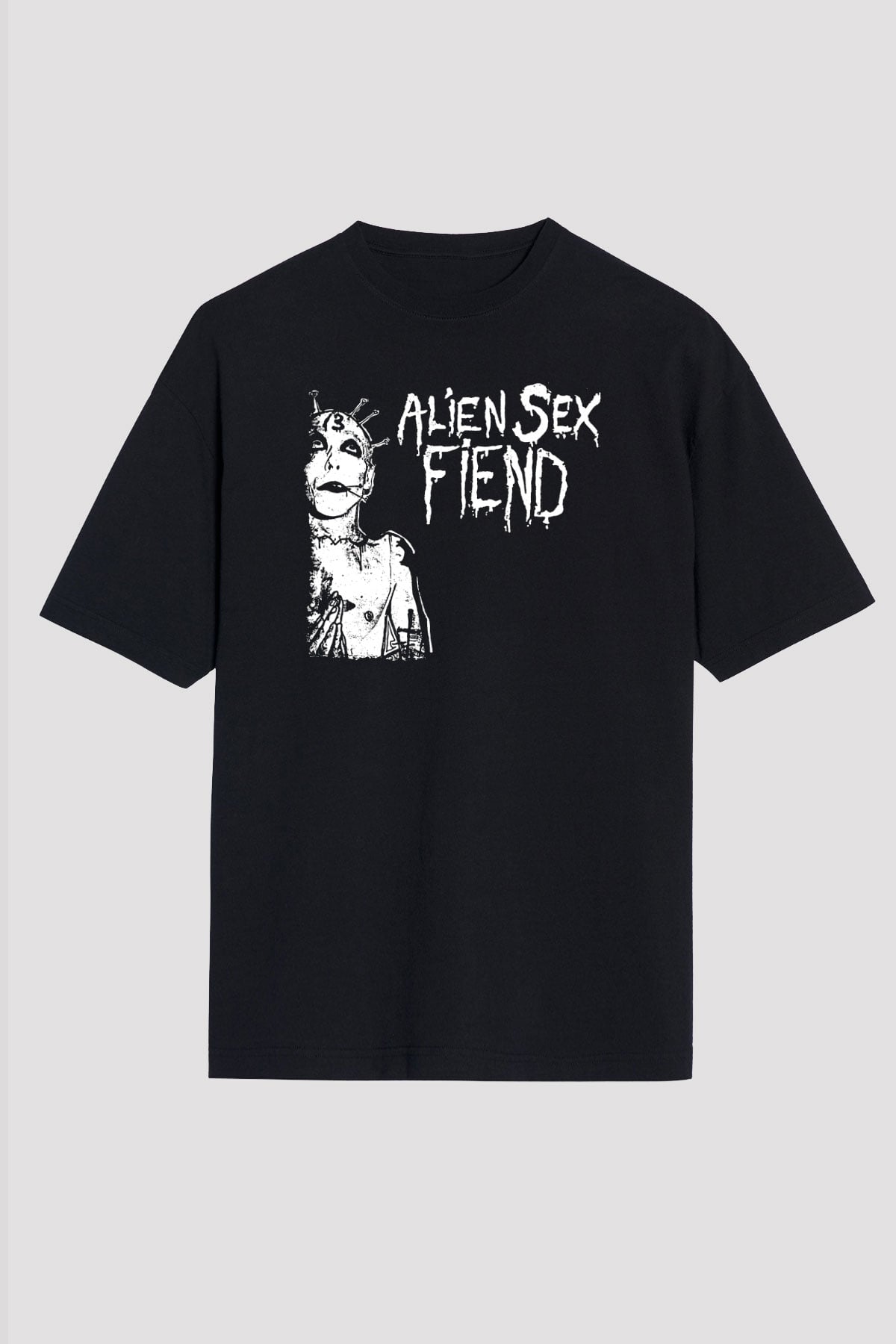 Alien Sex Fiend Baskılı Unisex Siyah Oversize Tişört - Tshirt