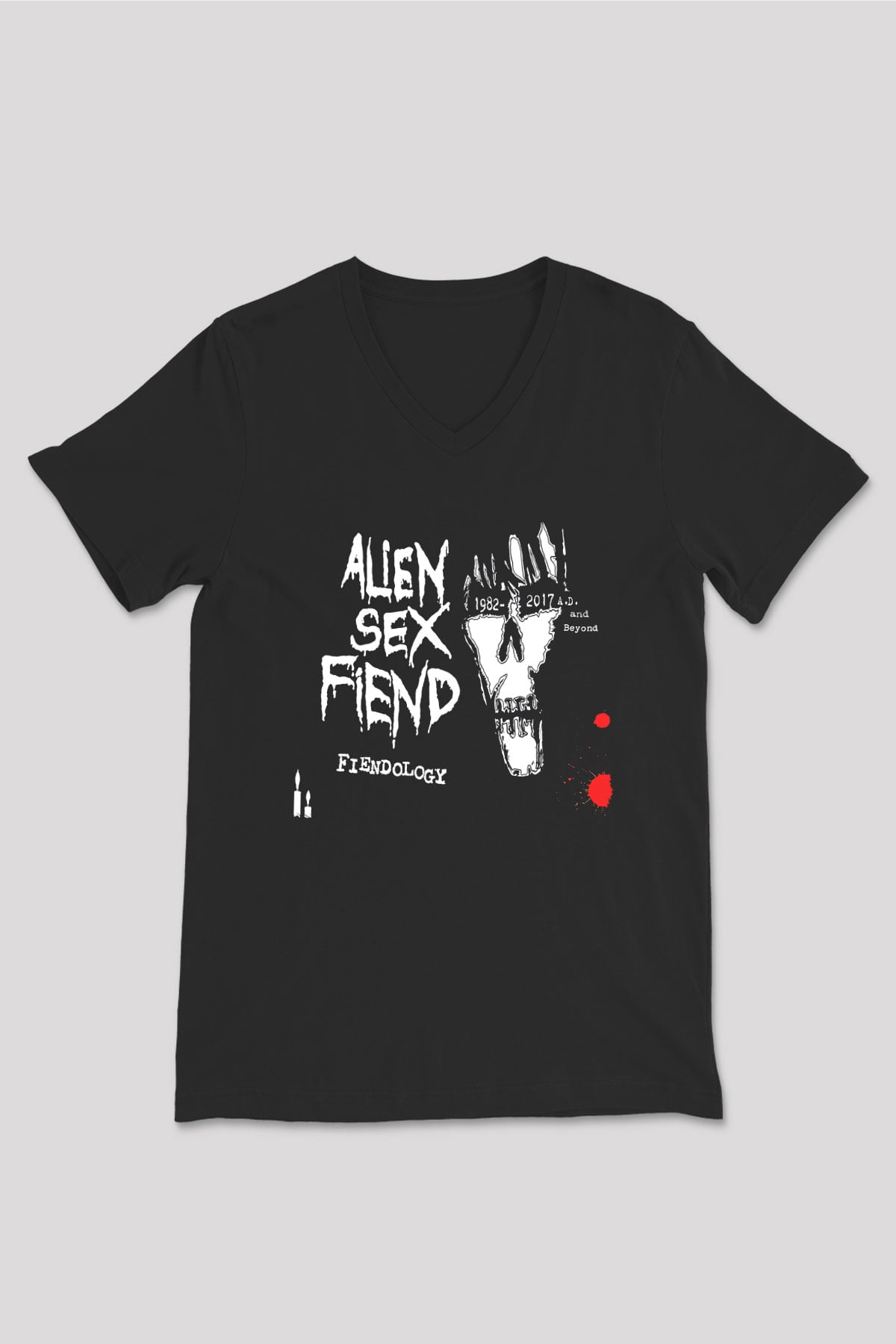 Alien Sex Fiend Baskılı Unisex Siyah V Yaka Tişört - Tshirt