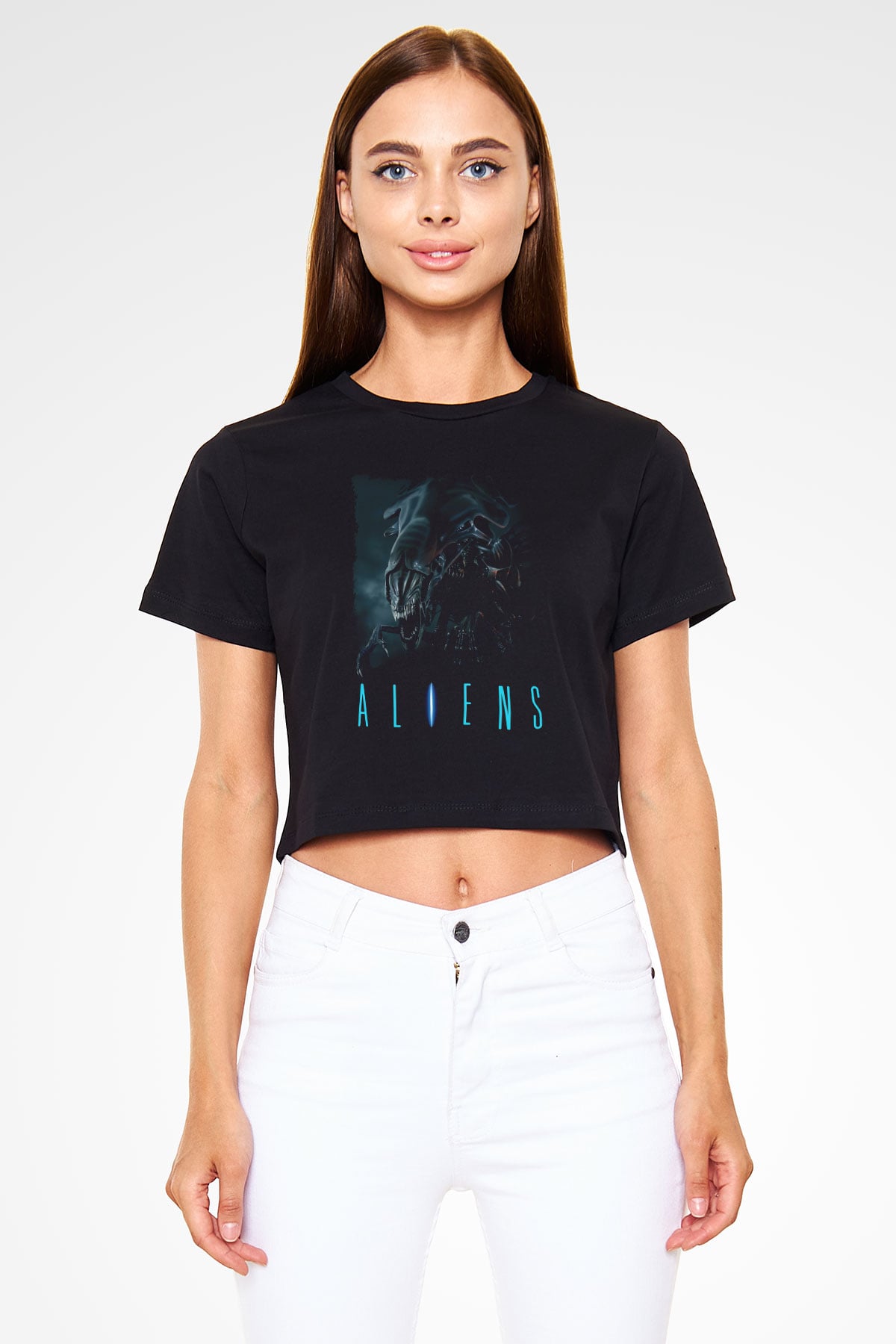 Alien Siyah  Crop Top Tişört