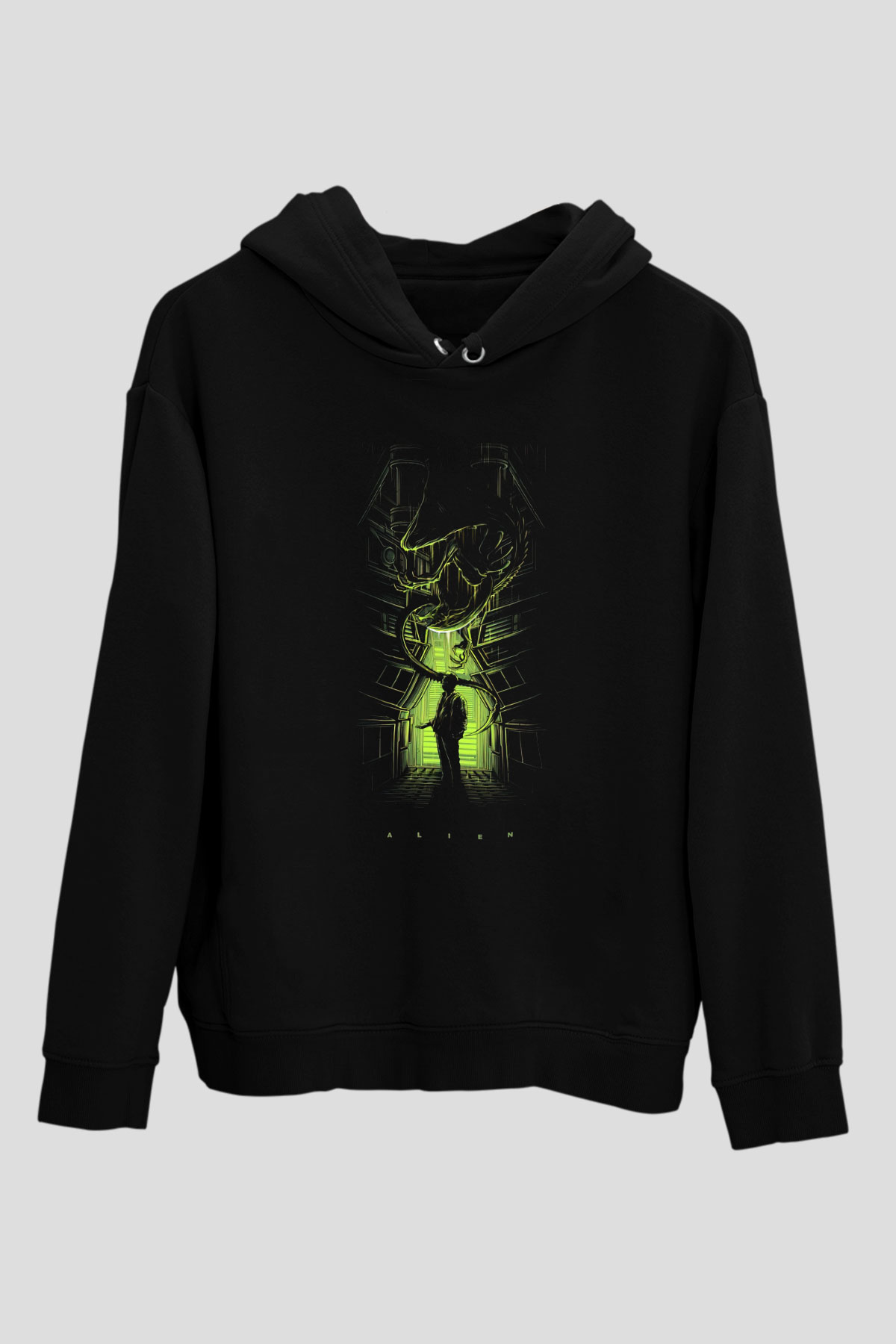 Alien Siyah Unisex Kapşonlu Sweatshirt