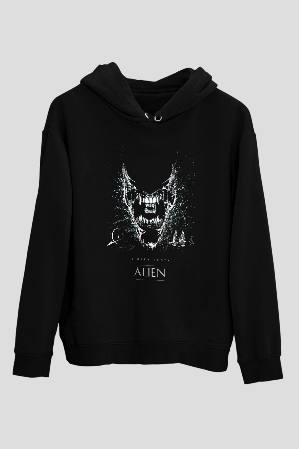 Alien Siyah Unisex Kapüşonlu Sweatshirt