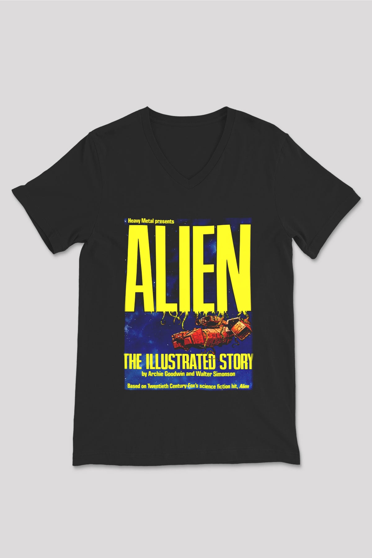 Alien Siyah Unisex V Yaka Tişört