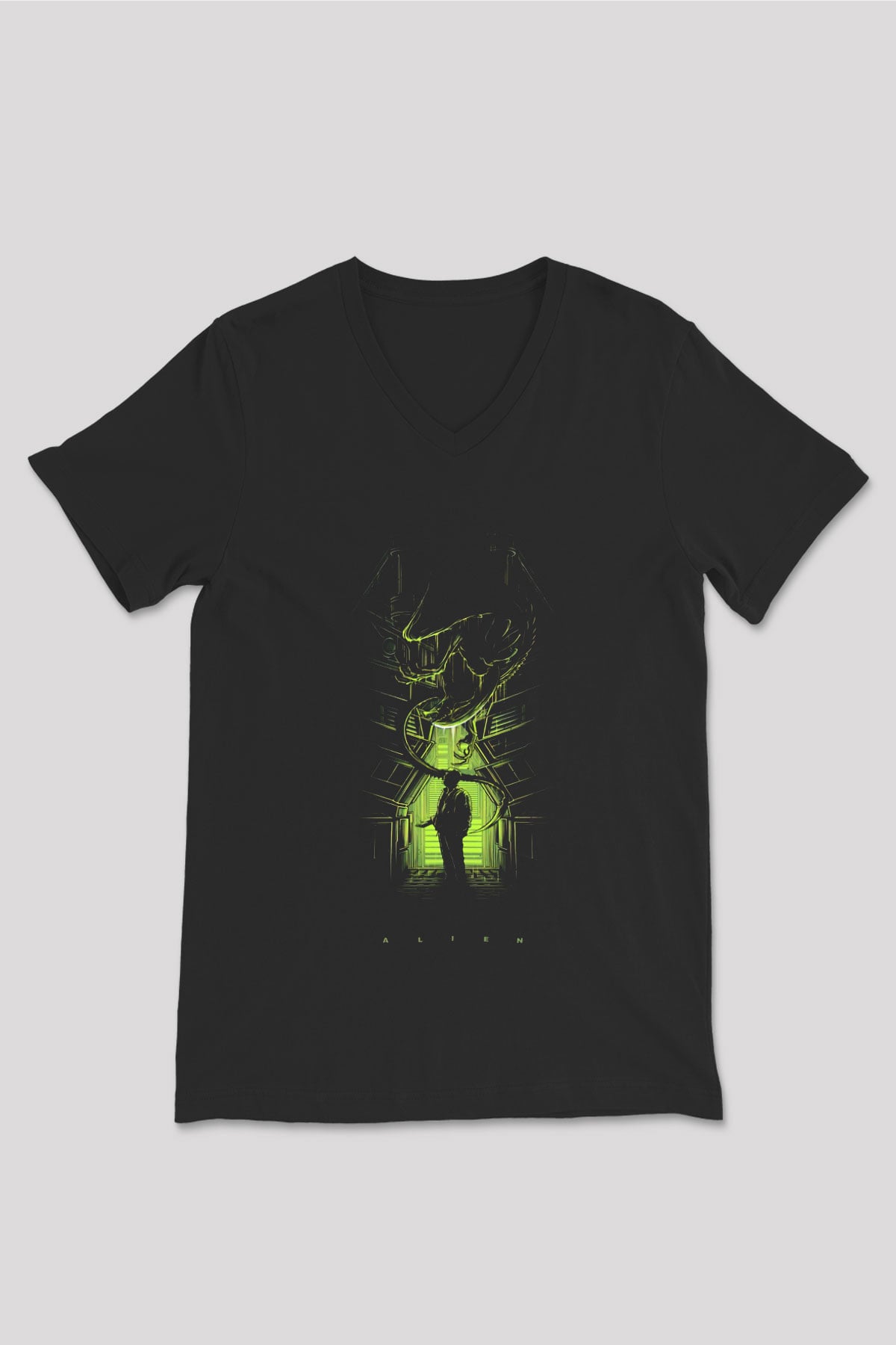 Alien Siyah Unisex V Yaka Tişört T-Shirt
