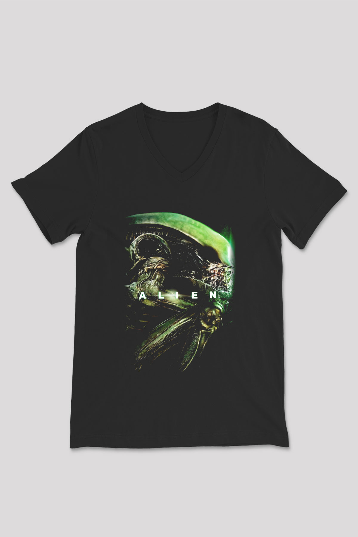 Alien Siyah Unisex V Yaka Tişört T-Shirt