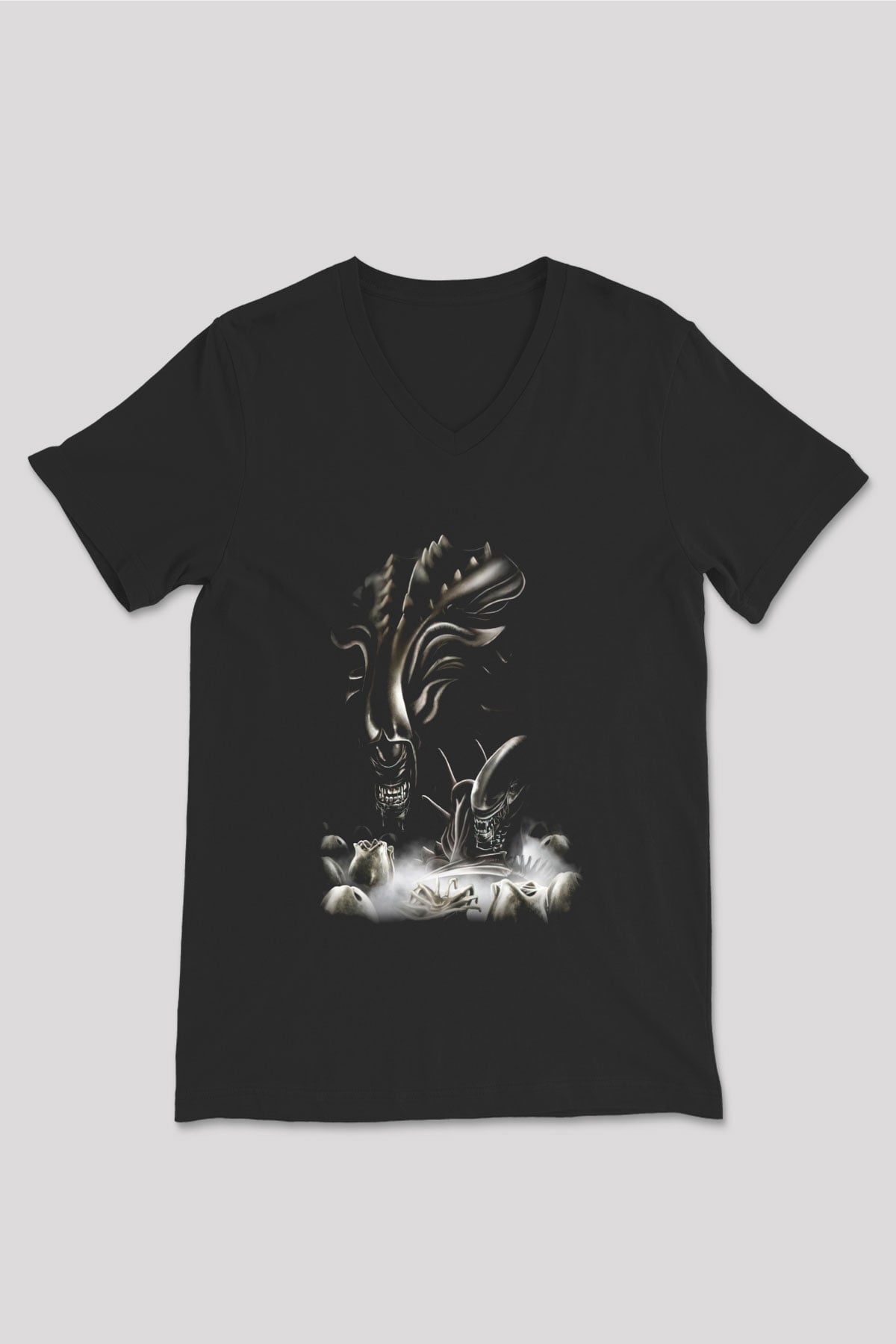 Alien Siyah Unisex V Yaka Tişört T-Shirt