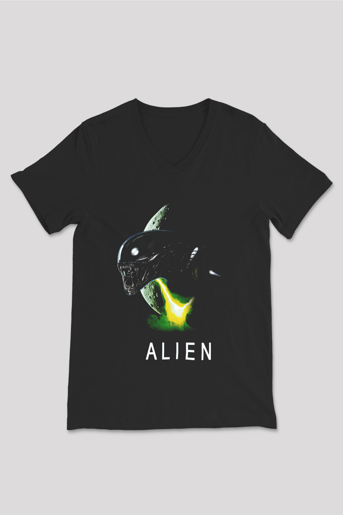 Alien Siyah Unisex V Yaka Tişört T-Shirt