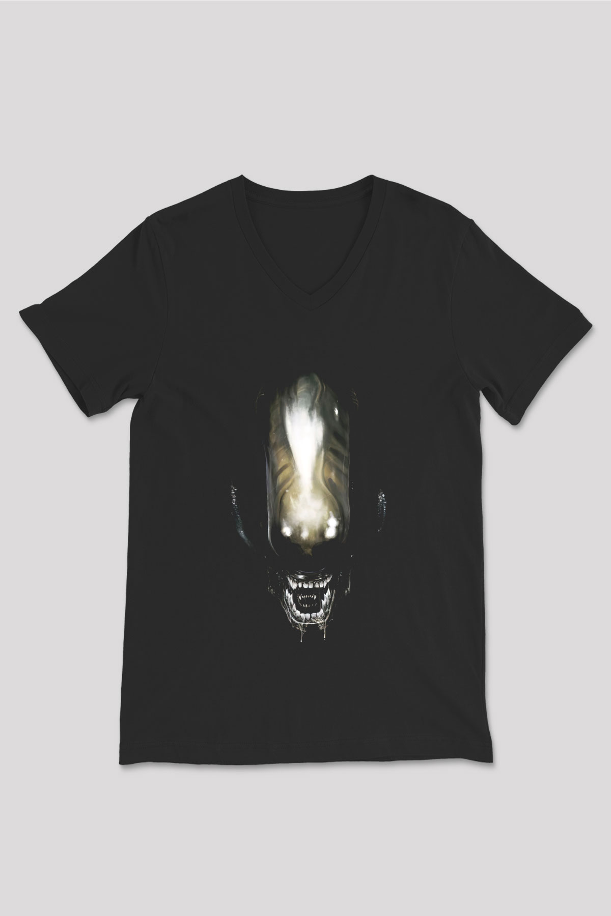 Alien Siyah Unisex V Yaka Tişört T-Shirt