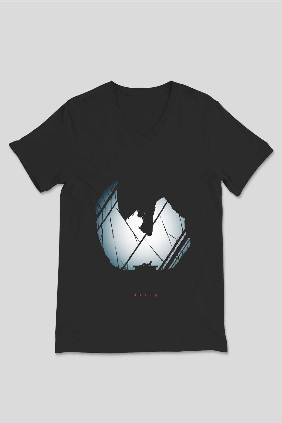 Alien Siyah Unisex V Yaka Tişört T-Shirt