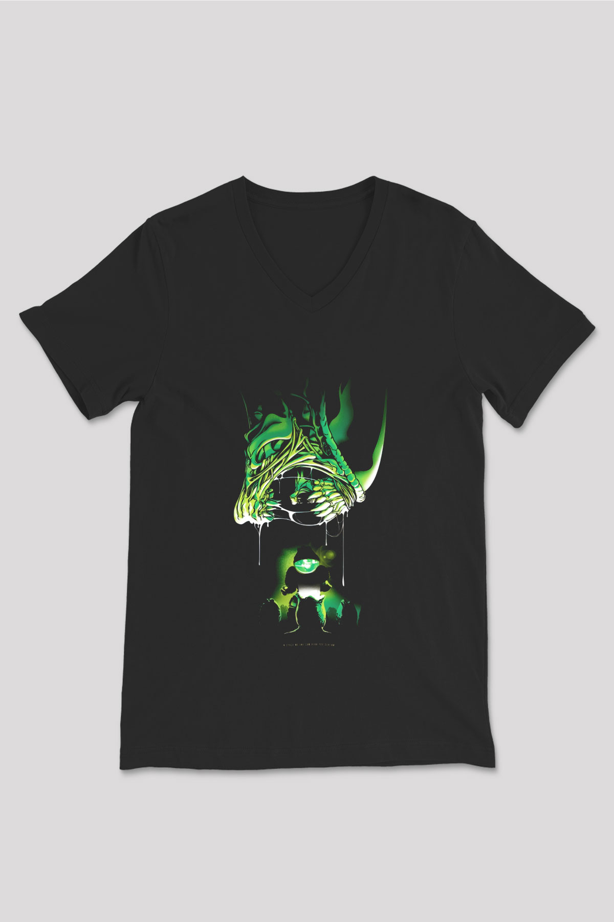 Alien Siyah Unisex V Yaka Tişört T-Shirt