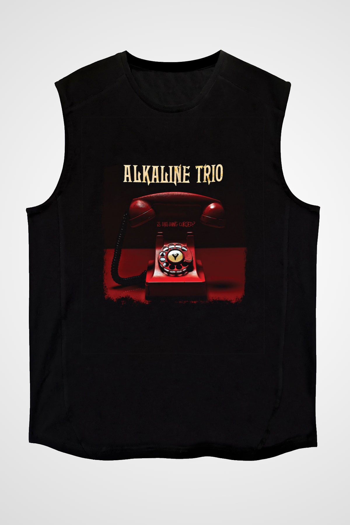 Alkaline Trio Baskılı Unisex Siyah Kolsuz Tişört