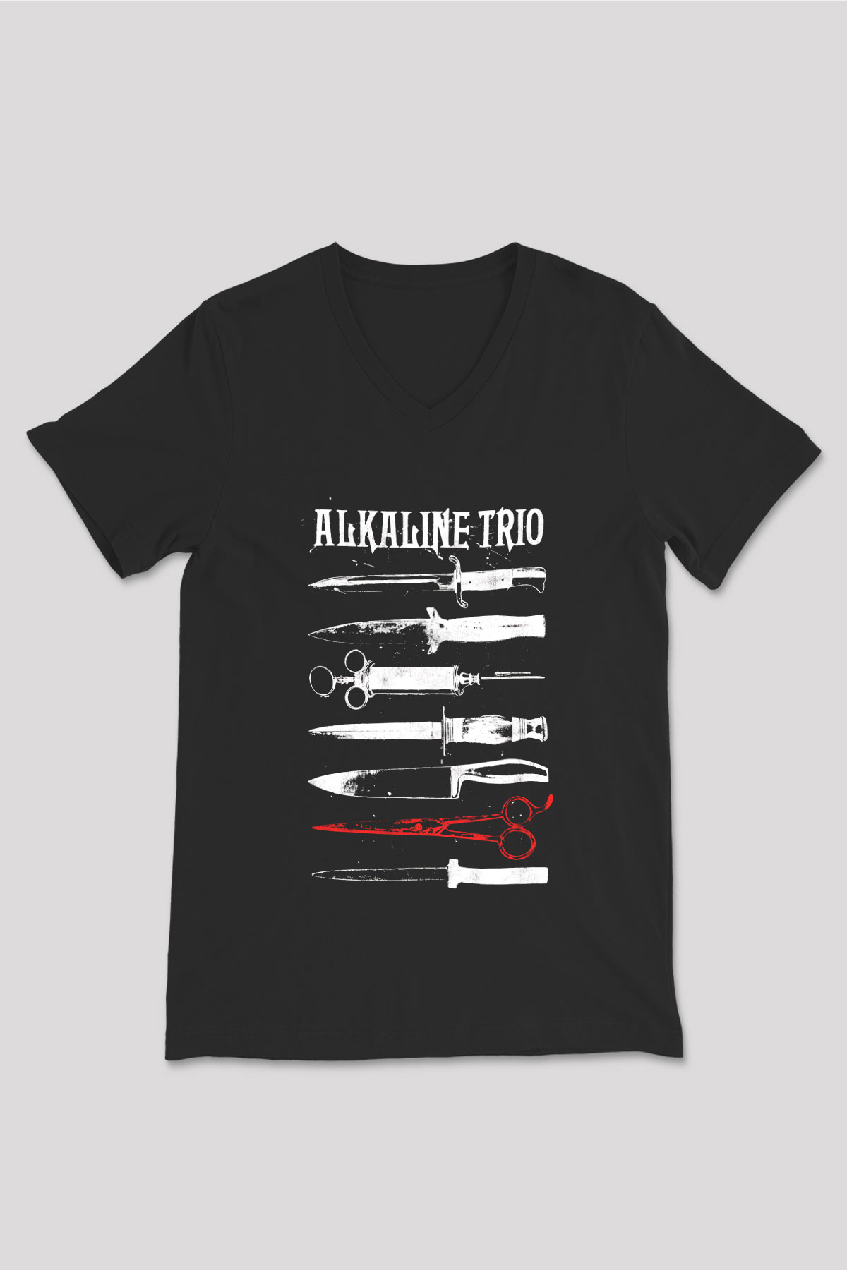 Alkaline Trio Siyah Unisex V Yaka Tişört T-Shirt