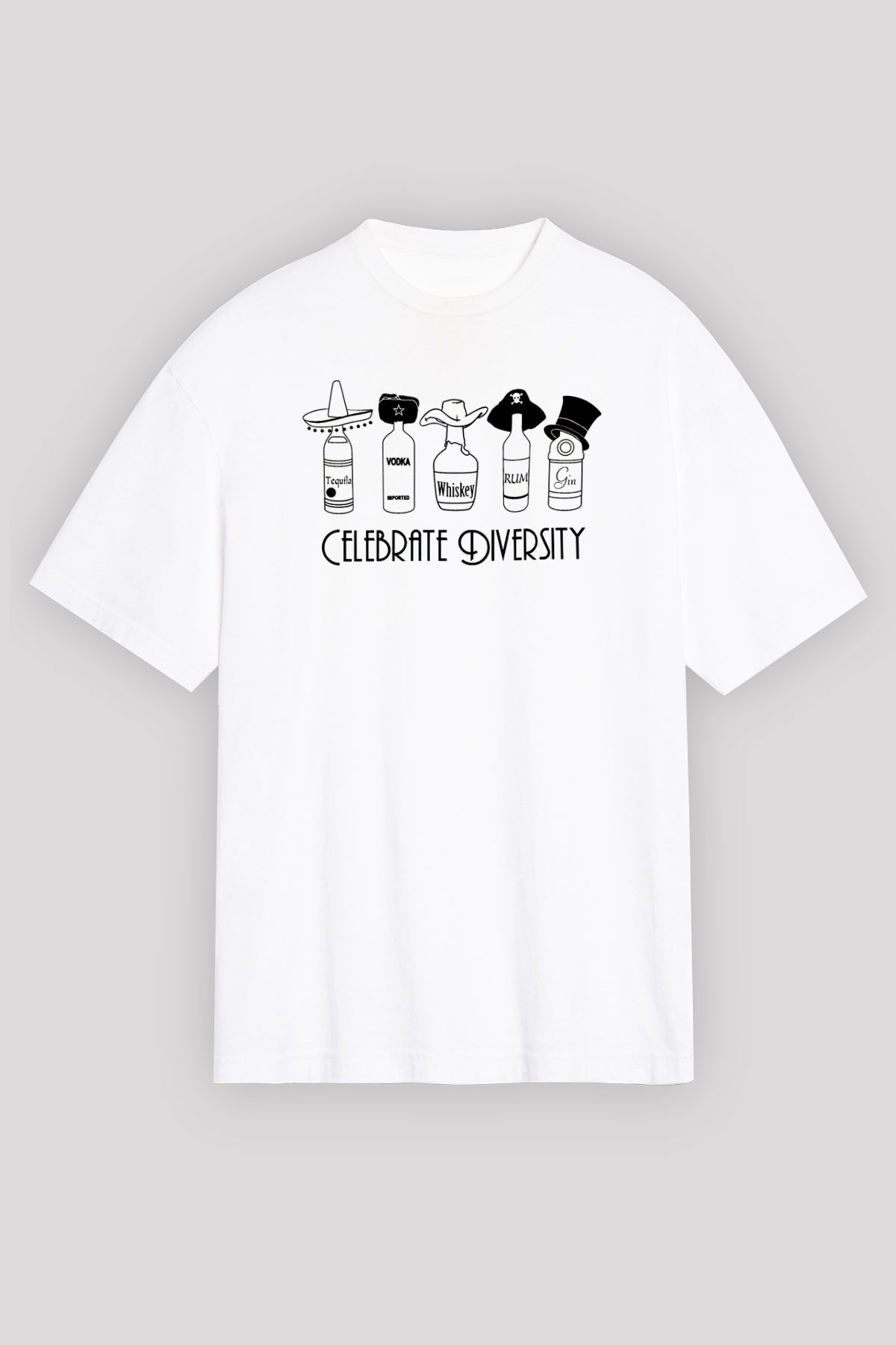 Alkol Beyaz Unisex Oversize Tişört T-Shirt