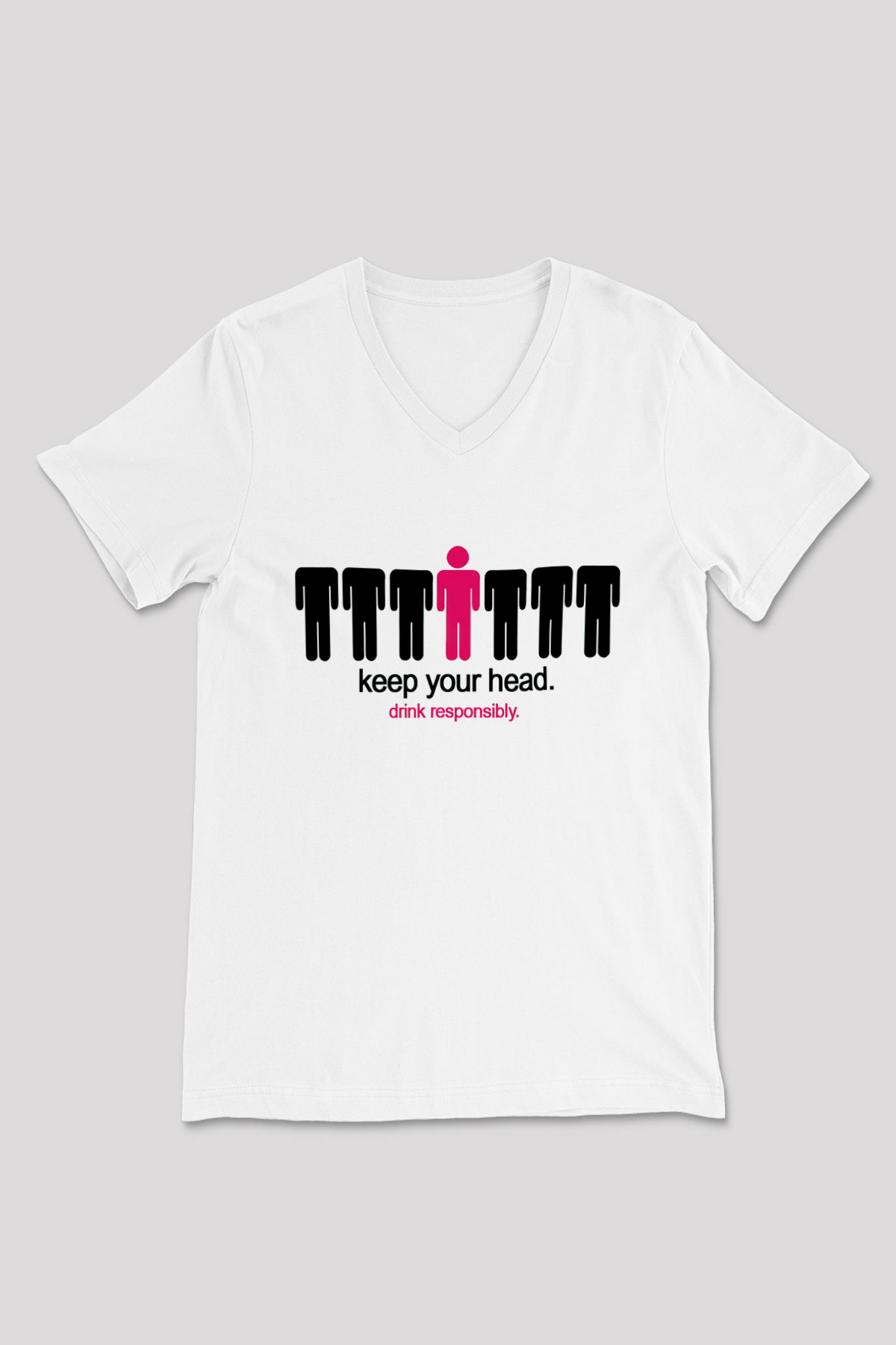 Alkol Beyaz Unisex V Yaka Tişört T-Shirt