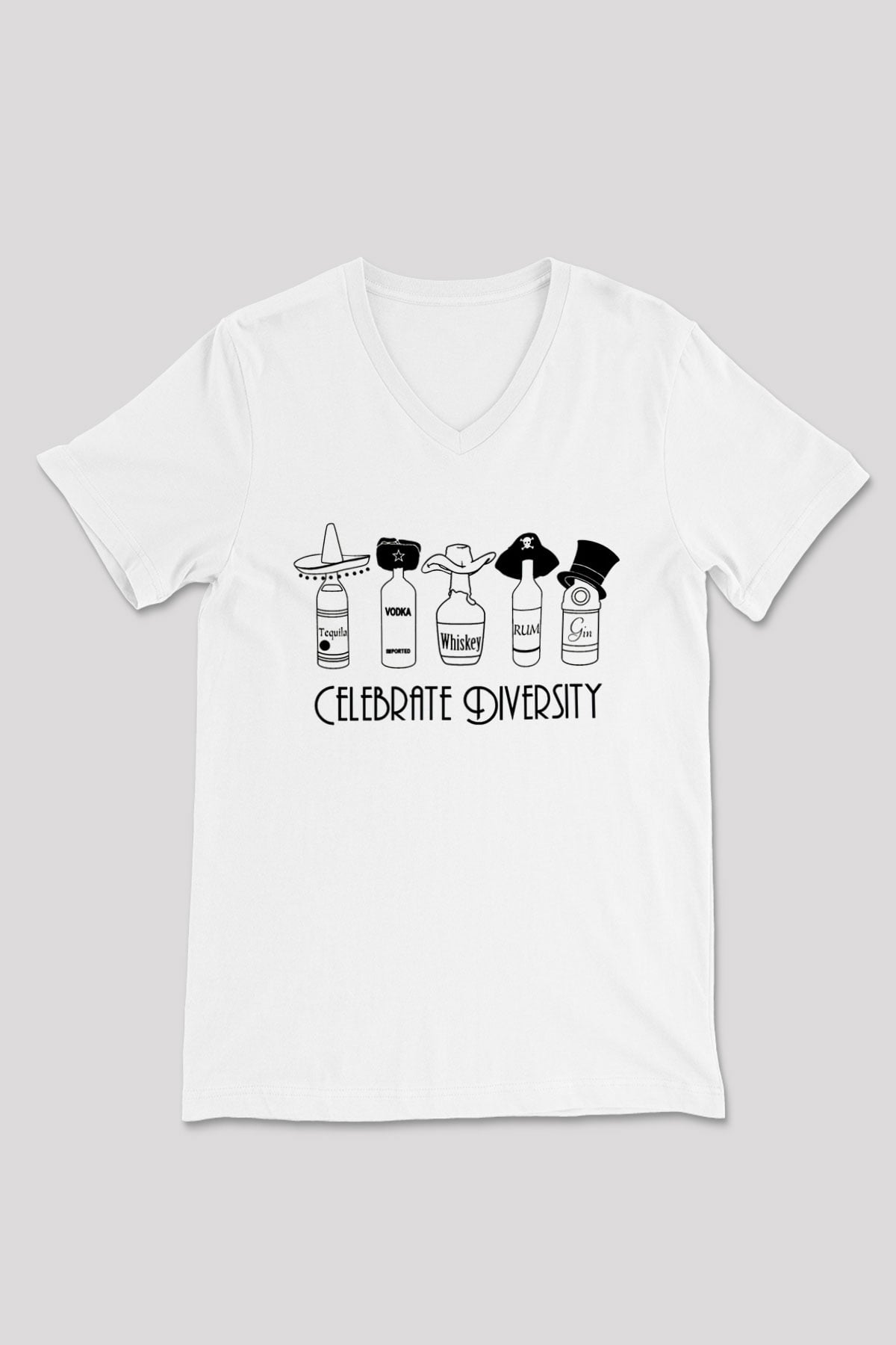 Alkol Beyaz Unisex V Yaka Tişört T-Shirt