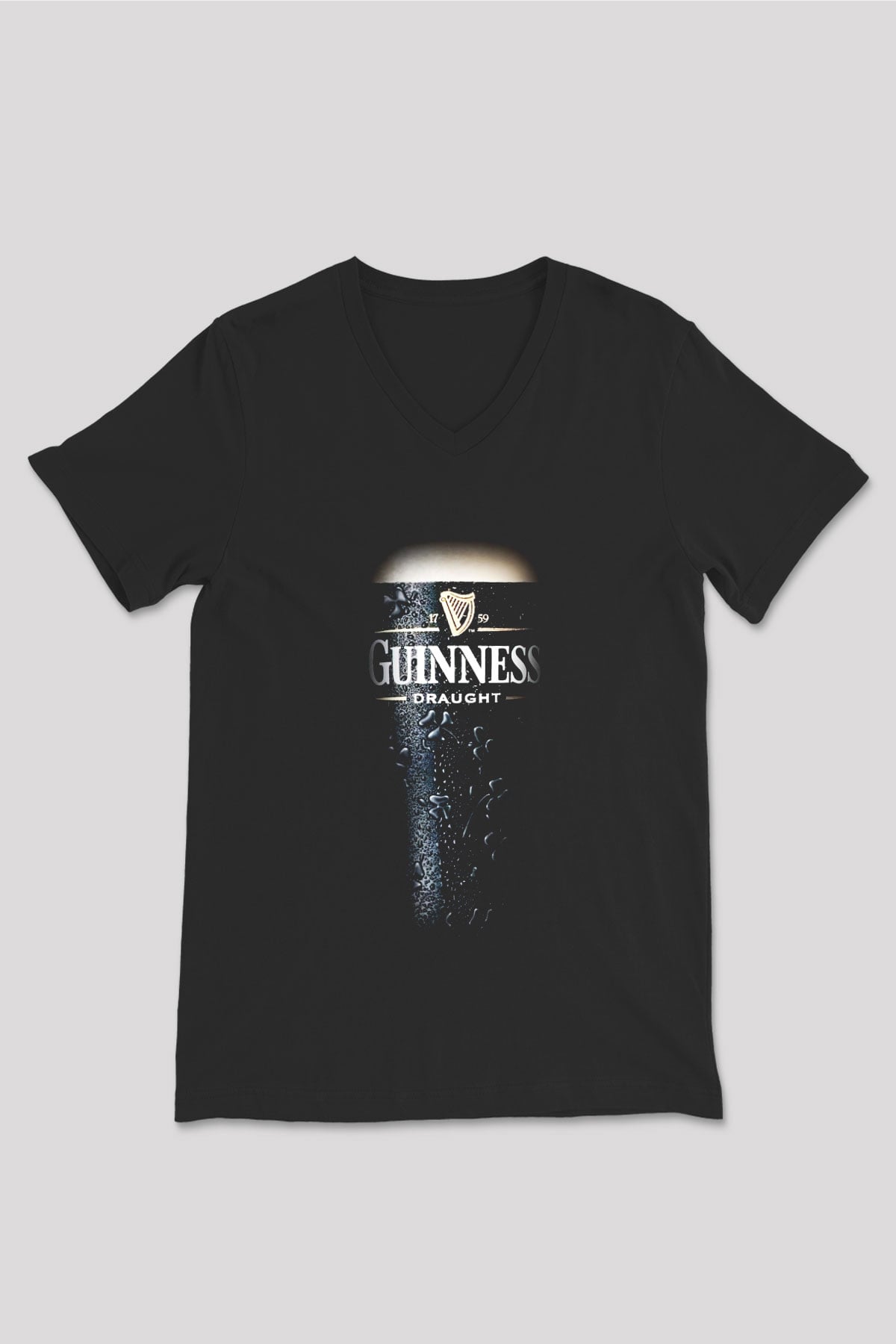 Alkol Siyah Unisex V Yaka Tişört T-Shirt