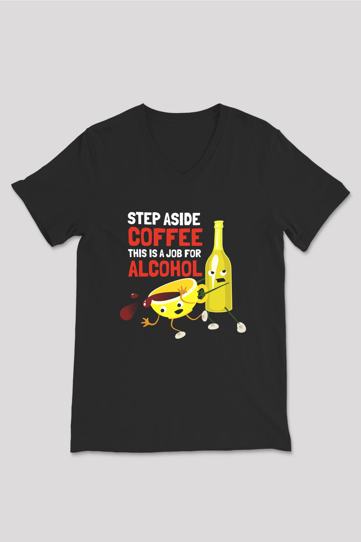Alkol Siyah Unisex V Yaka Tişört T-Shirt