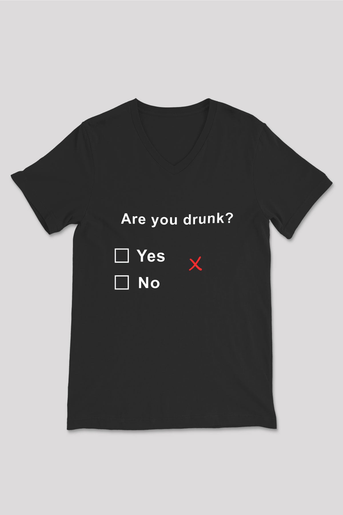Alkol Siyah Unisex V Yaka Tişört T-Shirt
