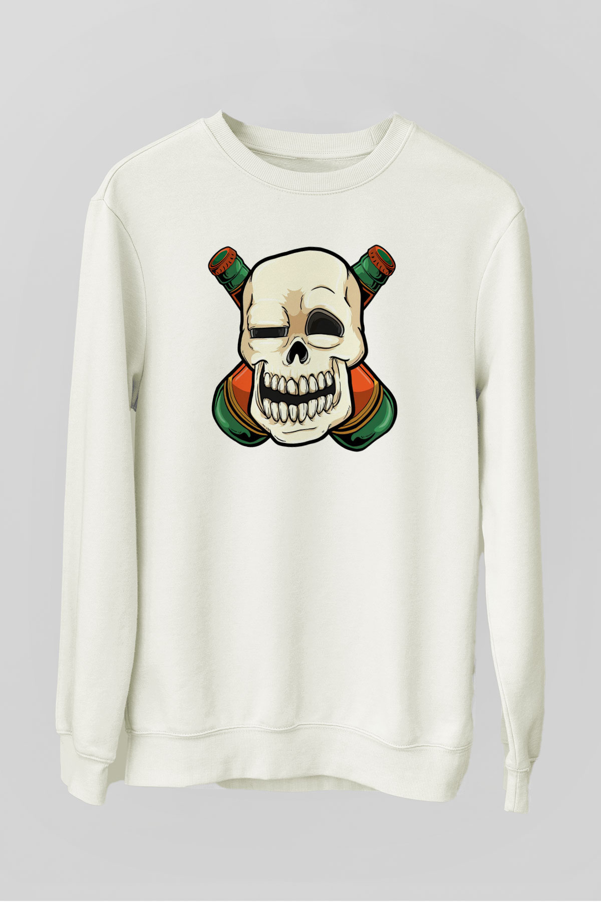 Alkolik Kuru Kafa Baskılı Unisex Beyaz  Sweatshirt