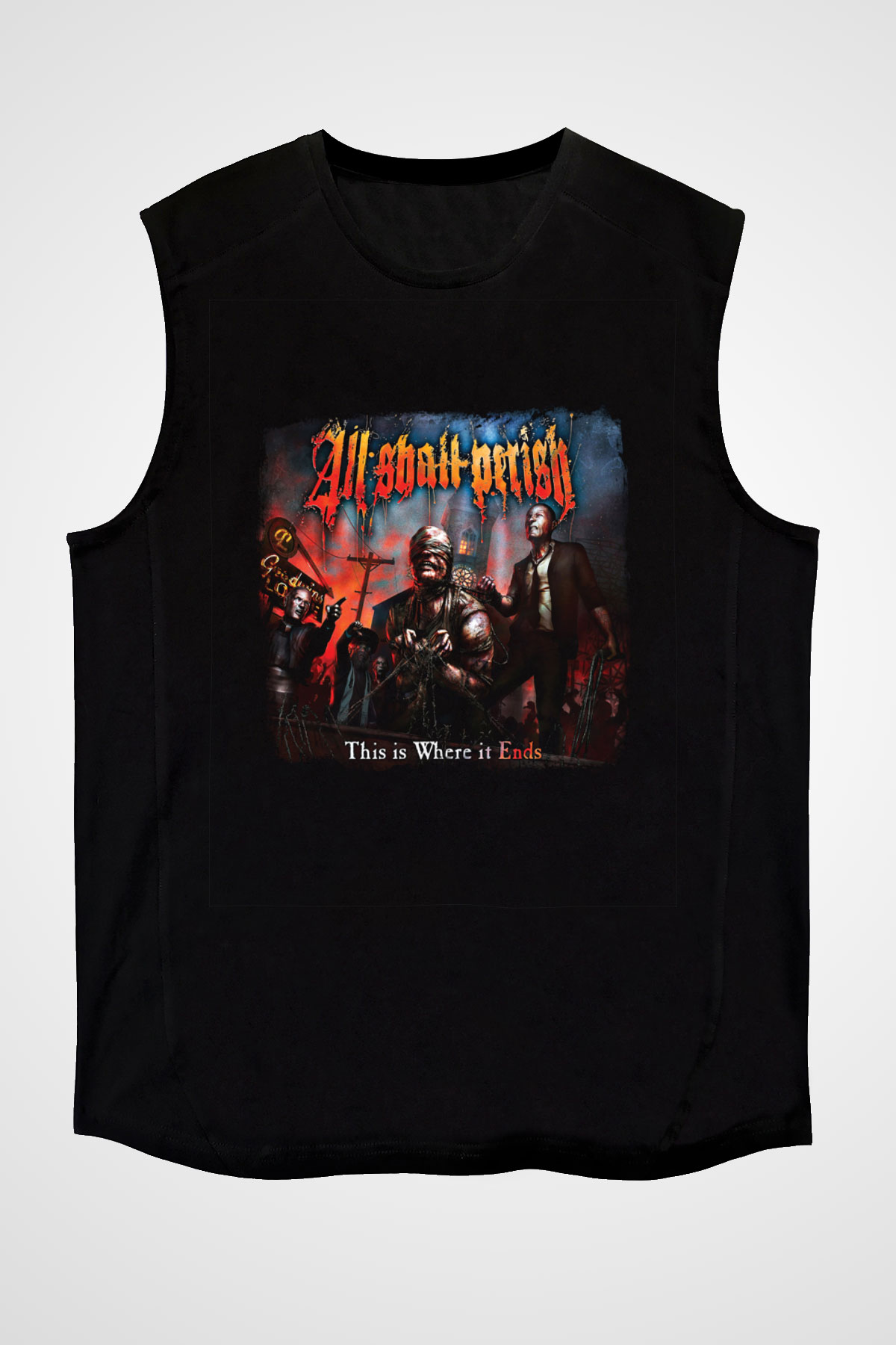 All Shall Perish Baskılı Unisex Siyah Kolsuz Tişört