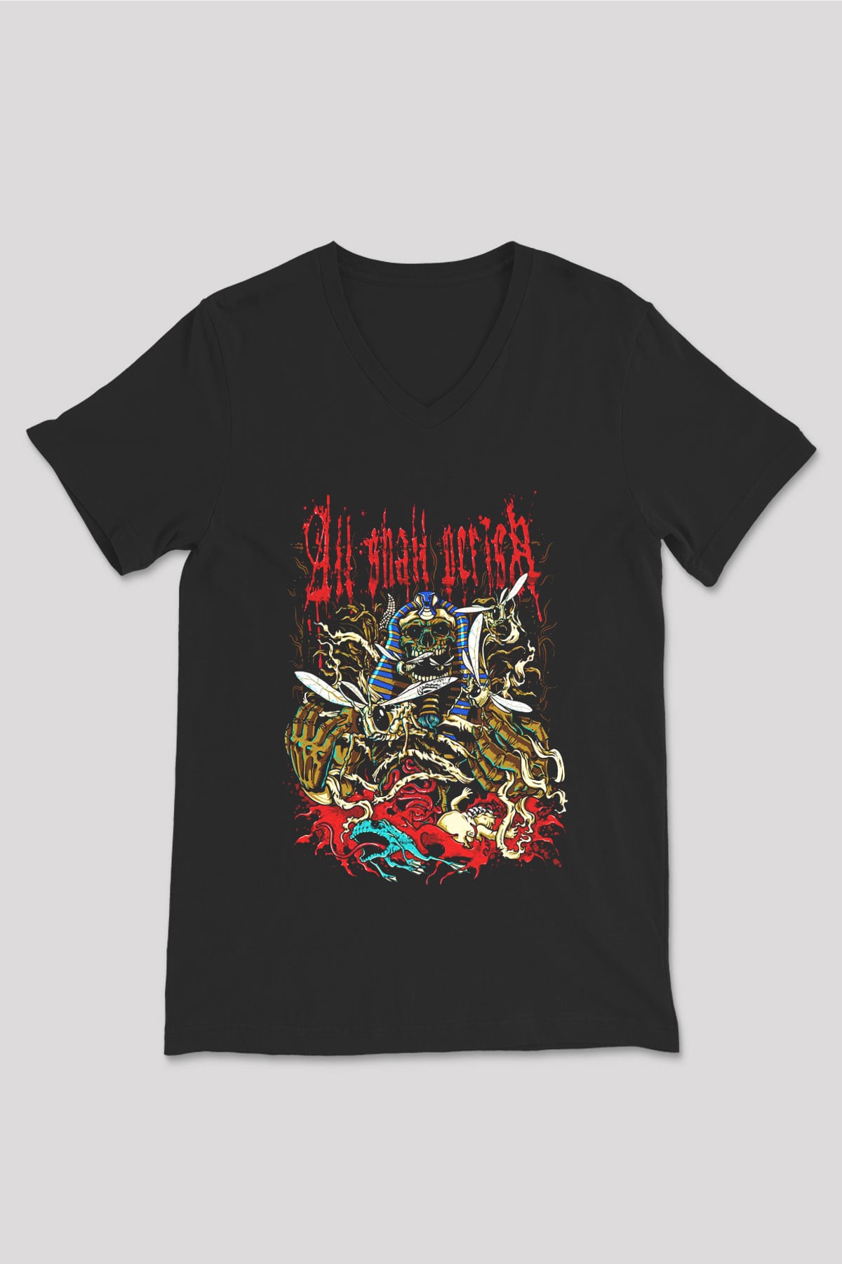 All Shall Perish Siyah Unisex V Yaka Tişört T-Shirt