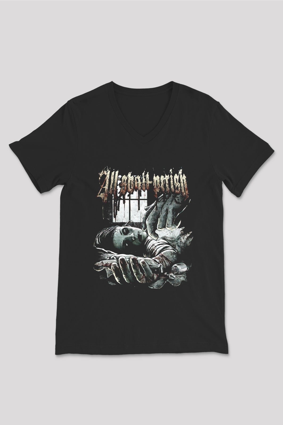 All Shall Perish Siyah Unisex V Yaka Tişört T-Shirt
