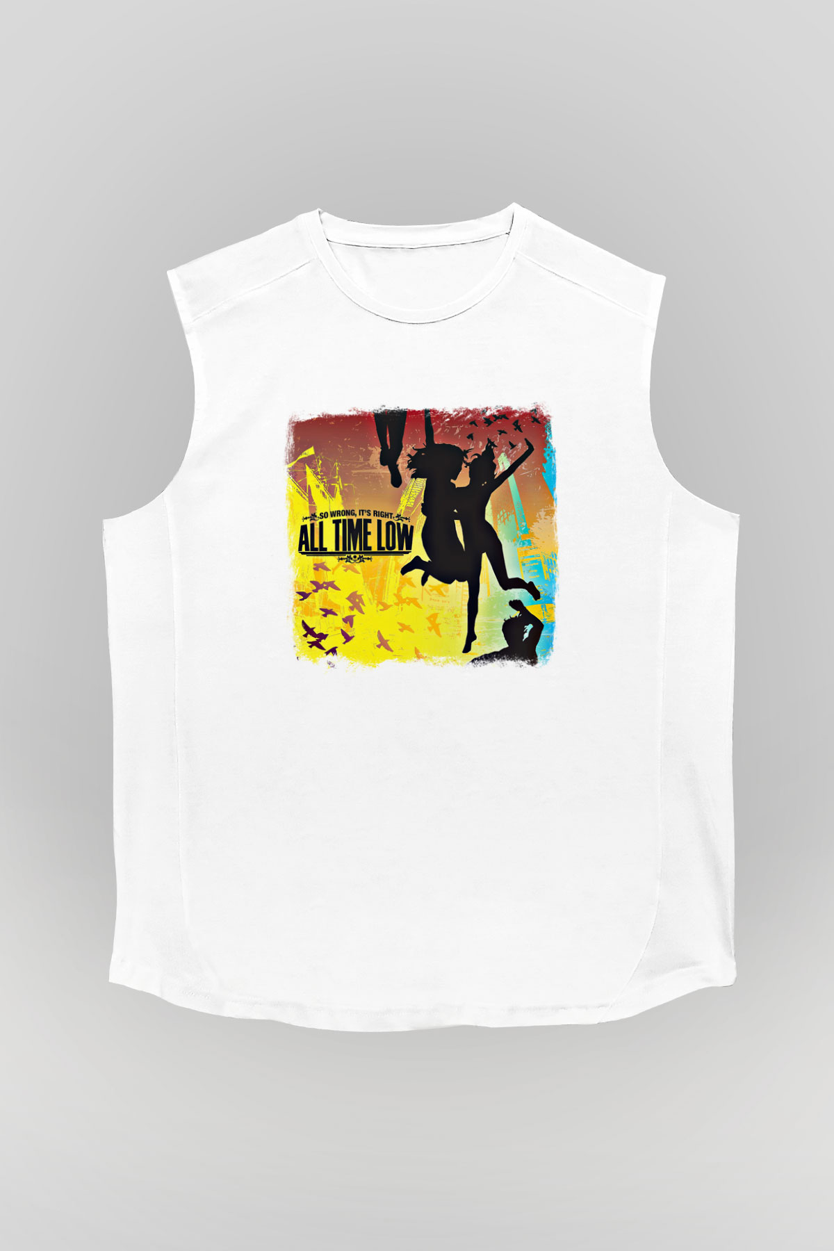 All Time Low Baskılı Unisex Beyaz Kolsuz Tişört