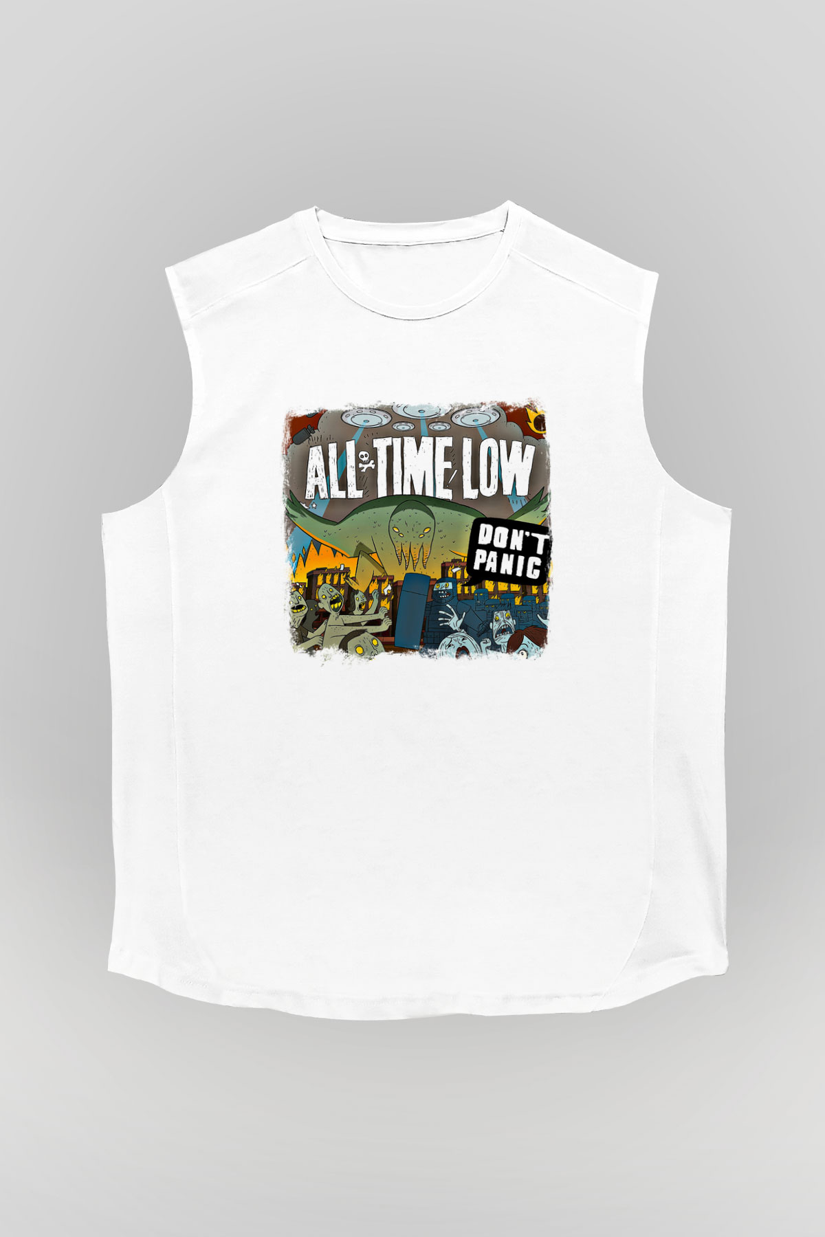All Time Low Baskılı Unisex Beyaz Kolsuz Tişört