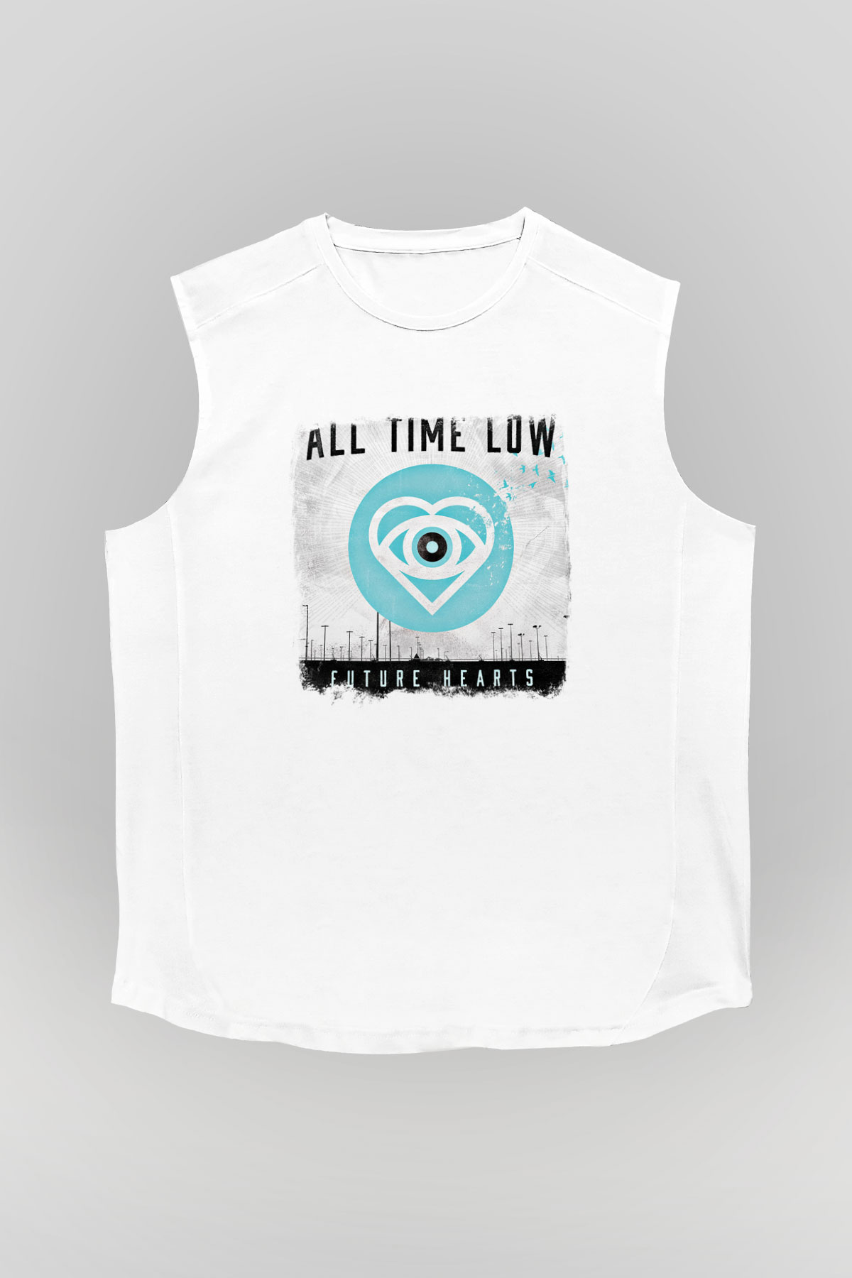 All Time Low Baskılı Unisex Beyaz Kolsuz Tişört