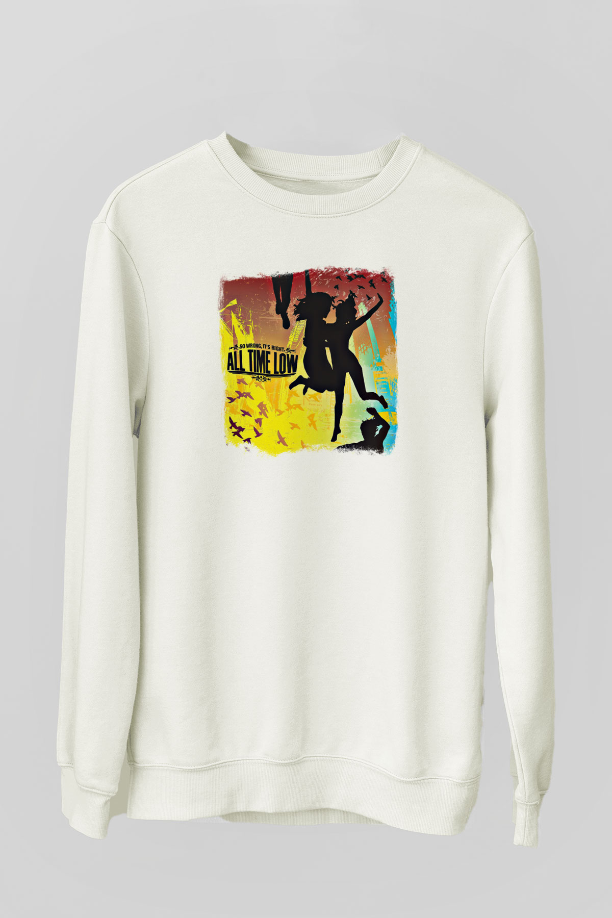 All Time Low Baskılı Unisex Beyaz Sweatshirt