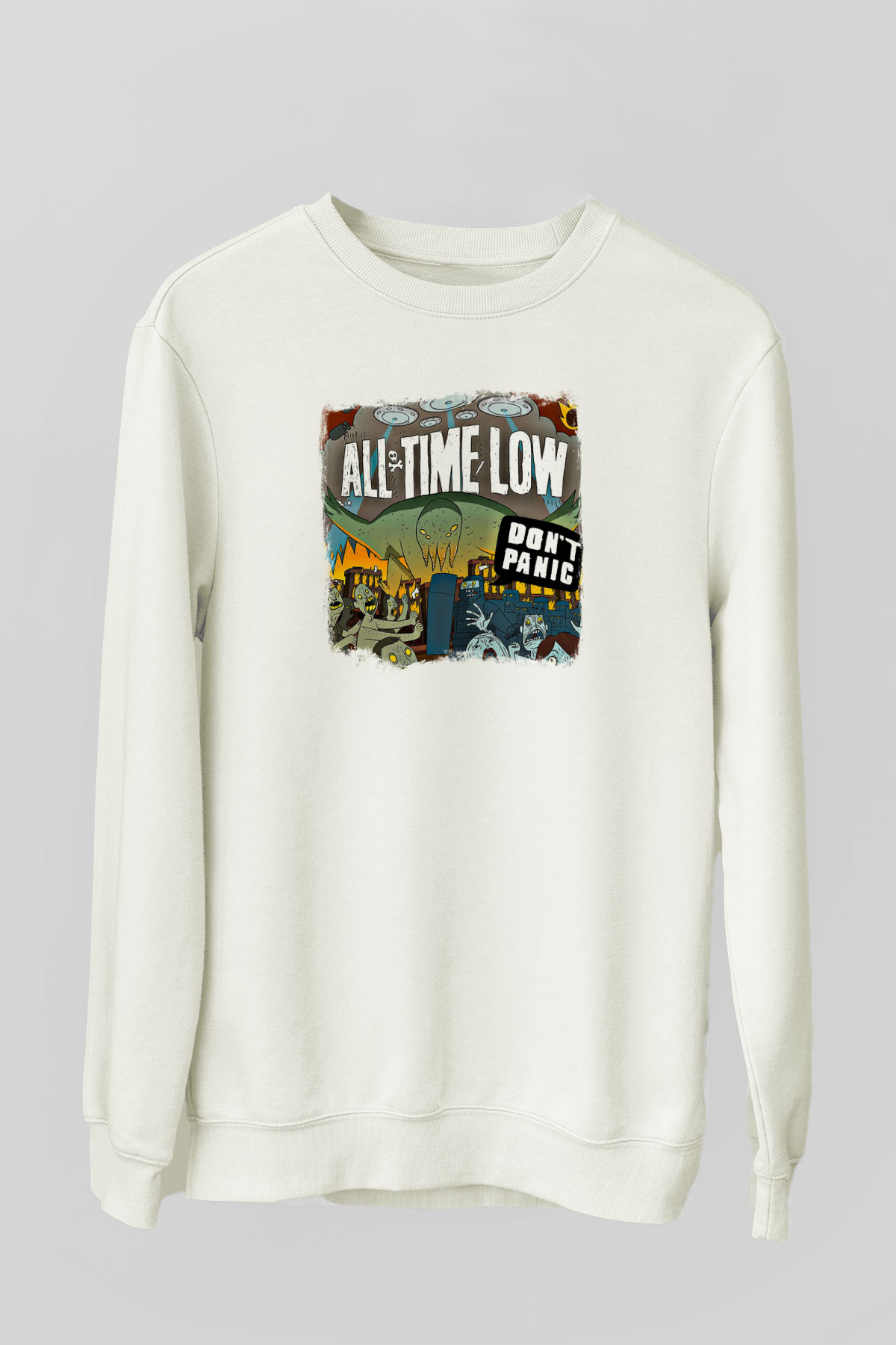 All Time Low Baskılı Unisex Beyaz Sweatshirt