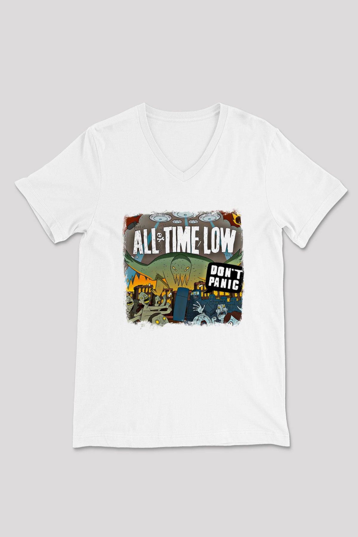 All Time Low Baskılı Unisex Beyaz V Yaka Tişört