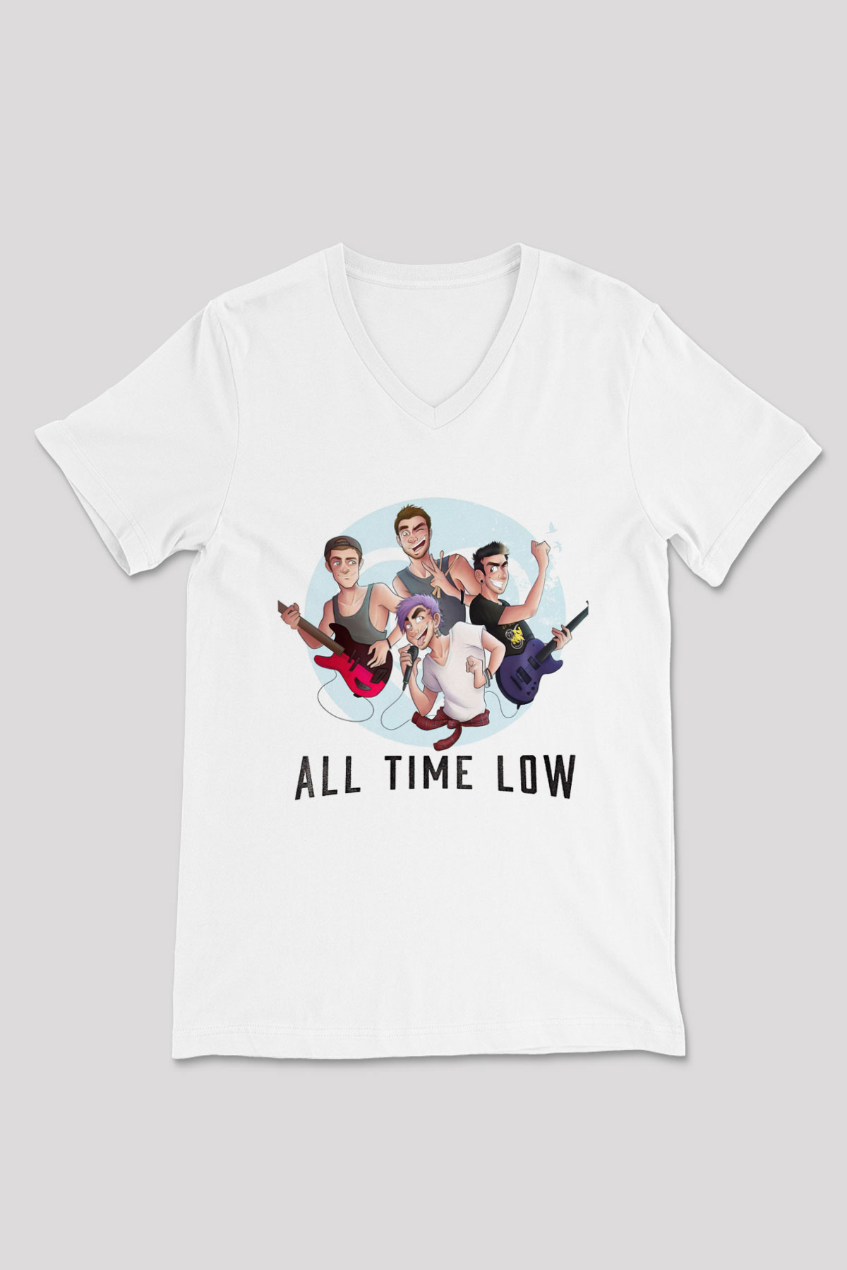 All Time Low Beyaz Unisex V Yaka Tişört