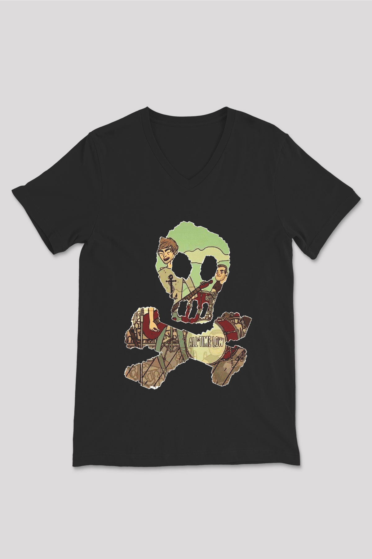 All Time Low Siyah Unisex V Yaka Tişört T-Shirt