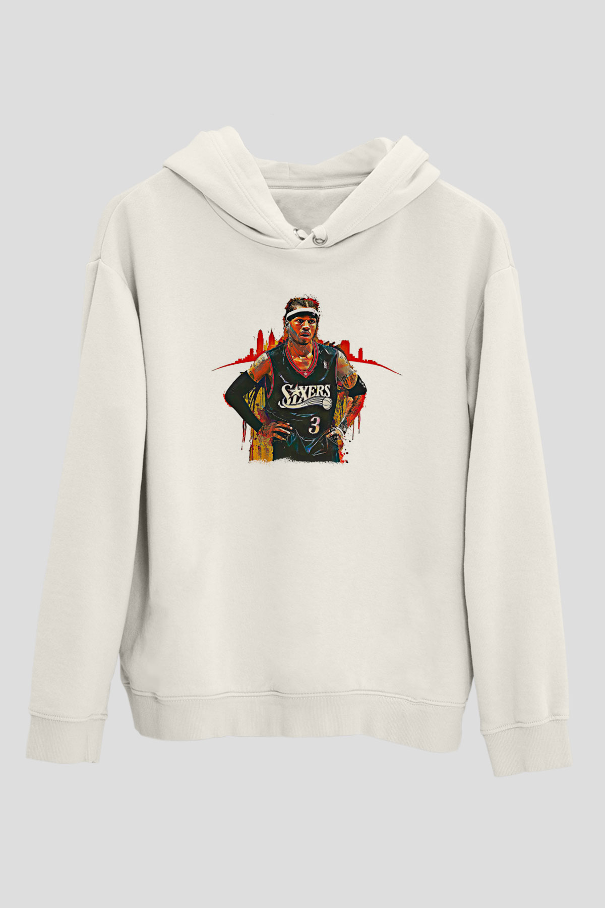 Allen Iverson Baskılı Beyaz Unisex Kapüşonlu Sweatshirt