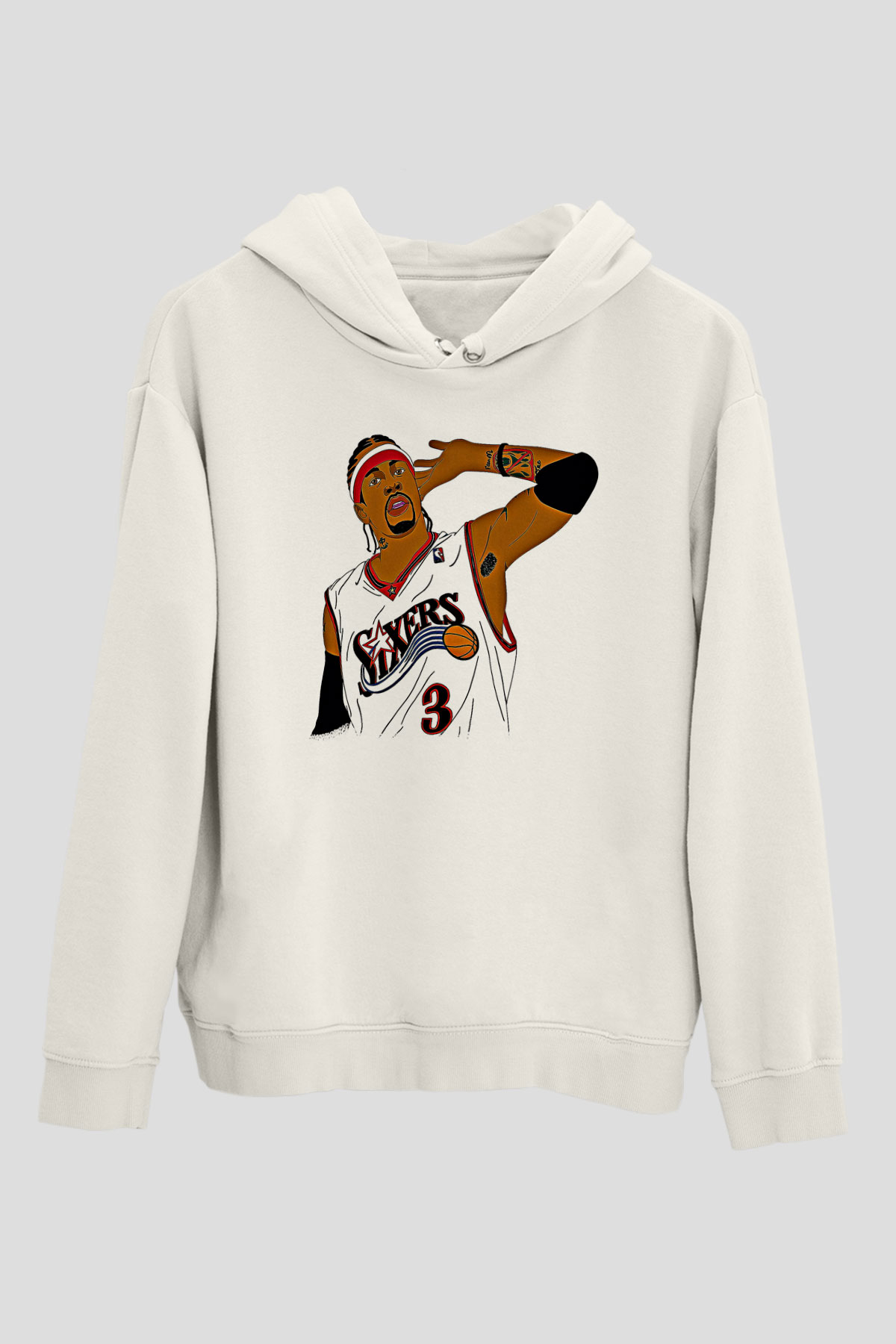 Allen Iverson Baskılı Beyaz Unisex Kapüşonlu Sweatshirt