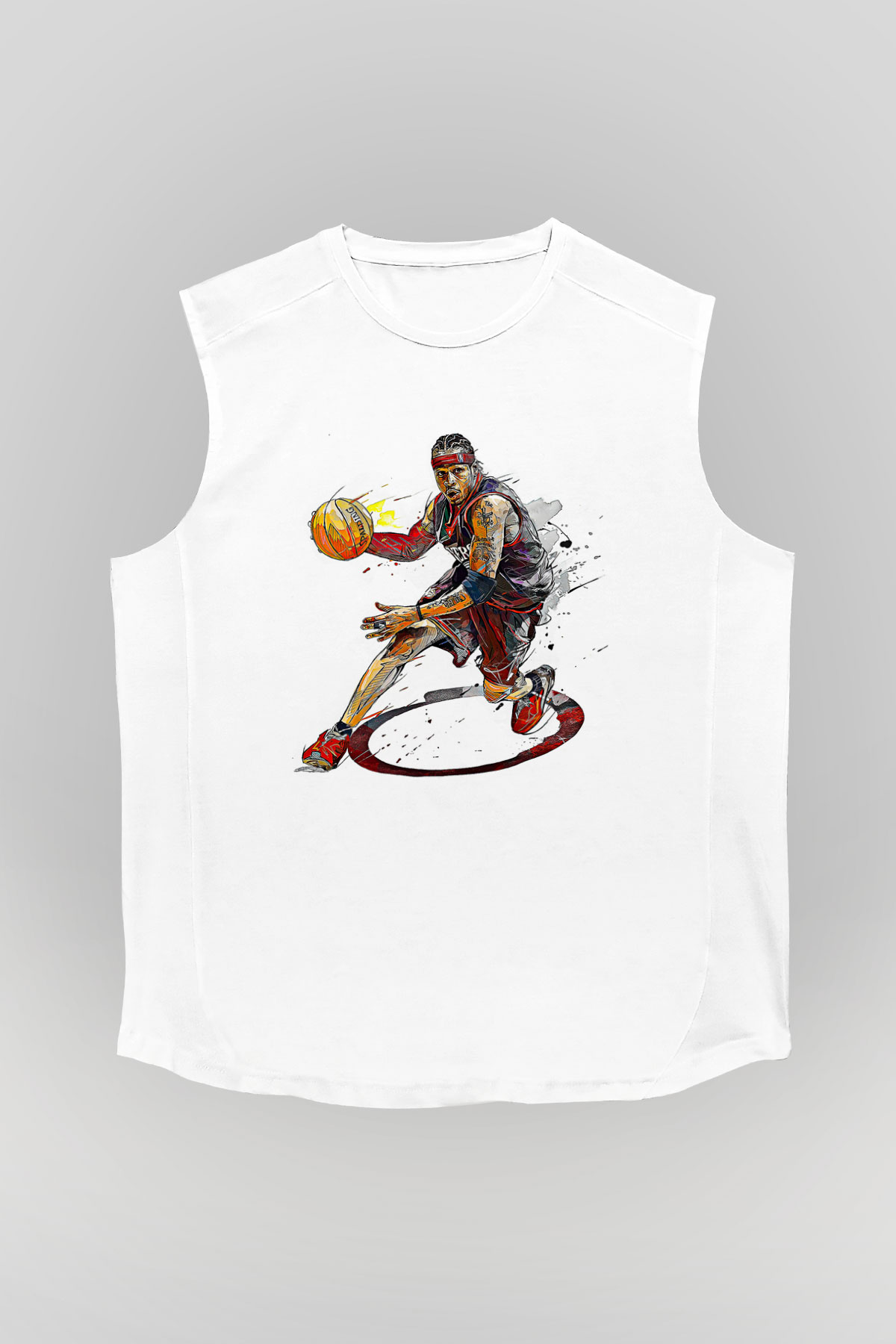 Allen Iverson Baskılı Beyaz Unisex Kolsuz Tişört - Tshirt