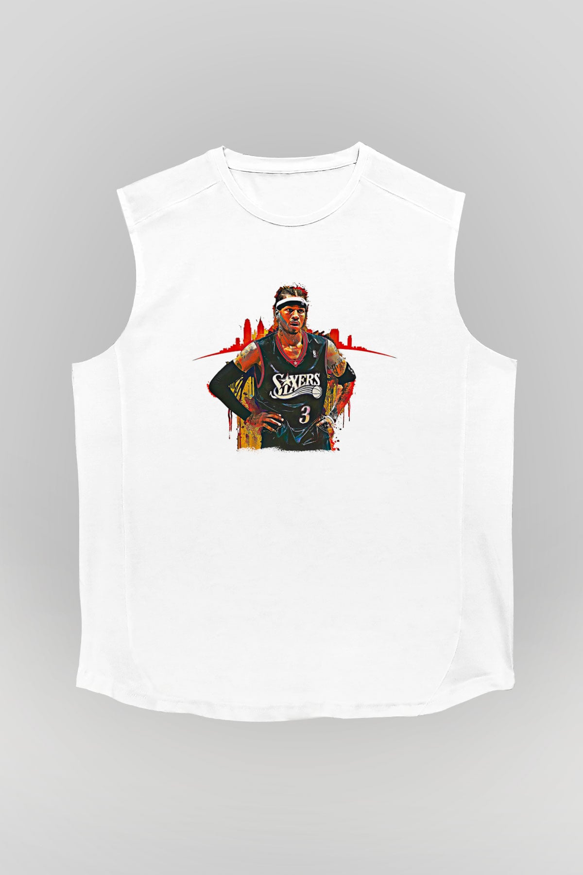 Allen Iverson Baskılı Beyaz Unisex Kolsuz Tişört - Tshirt