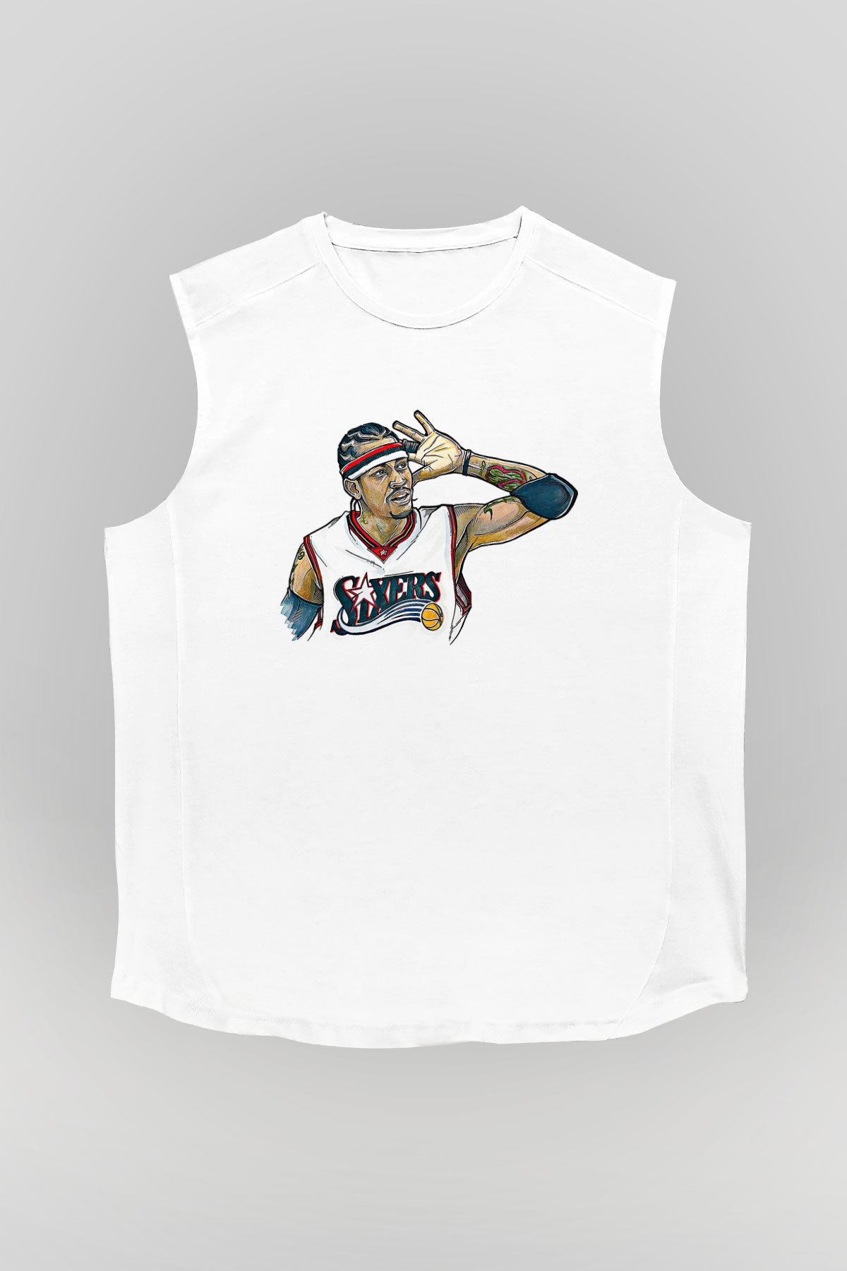 Allen Iverson Baskılı Beyaz Unisex Kolsuz Tişört - Tshirt