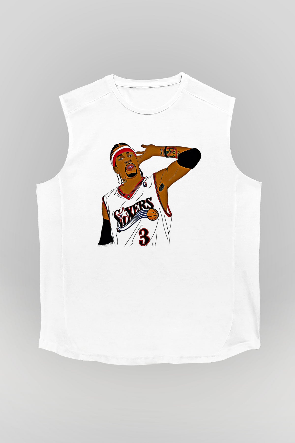Allen Iverson Baskılı Beyaz Unisex Kolsuz Tişört - Tshirt