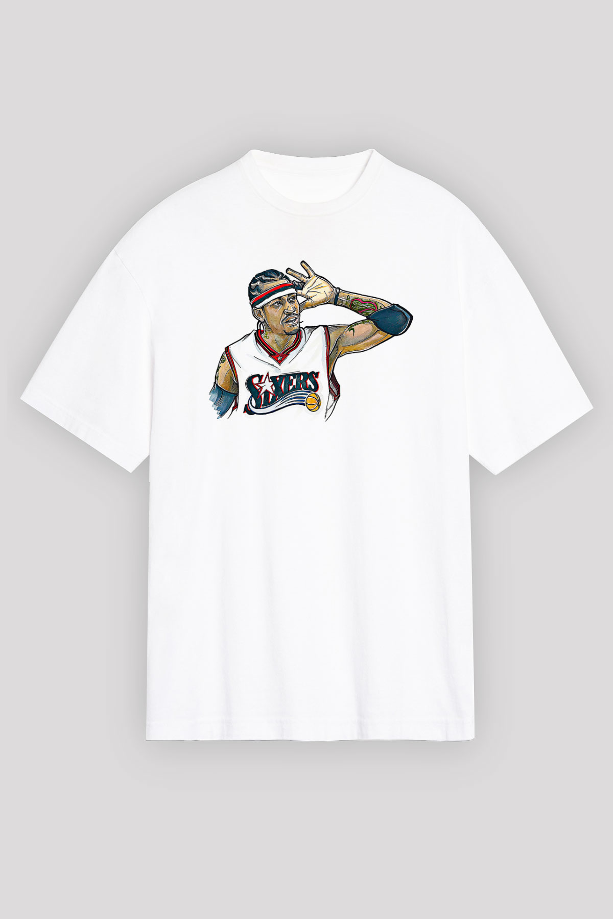 Allen Iverson Baskılı Beyaz Unisex Oversize Tişört - Tshirt