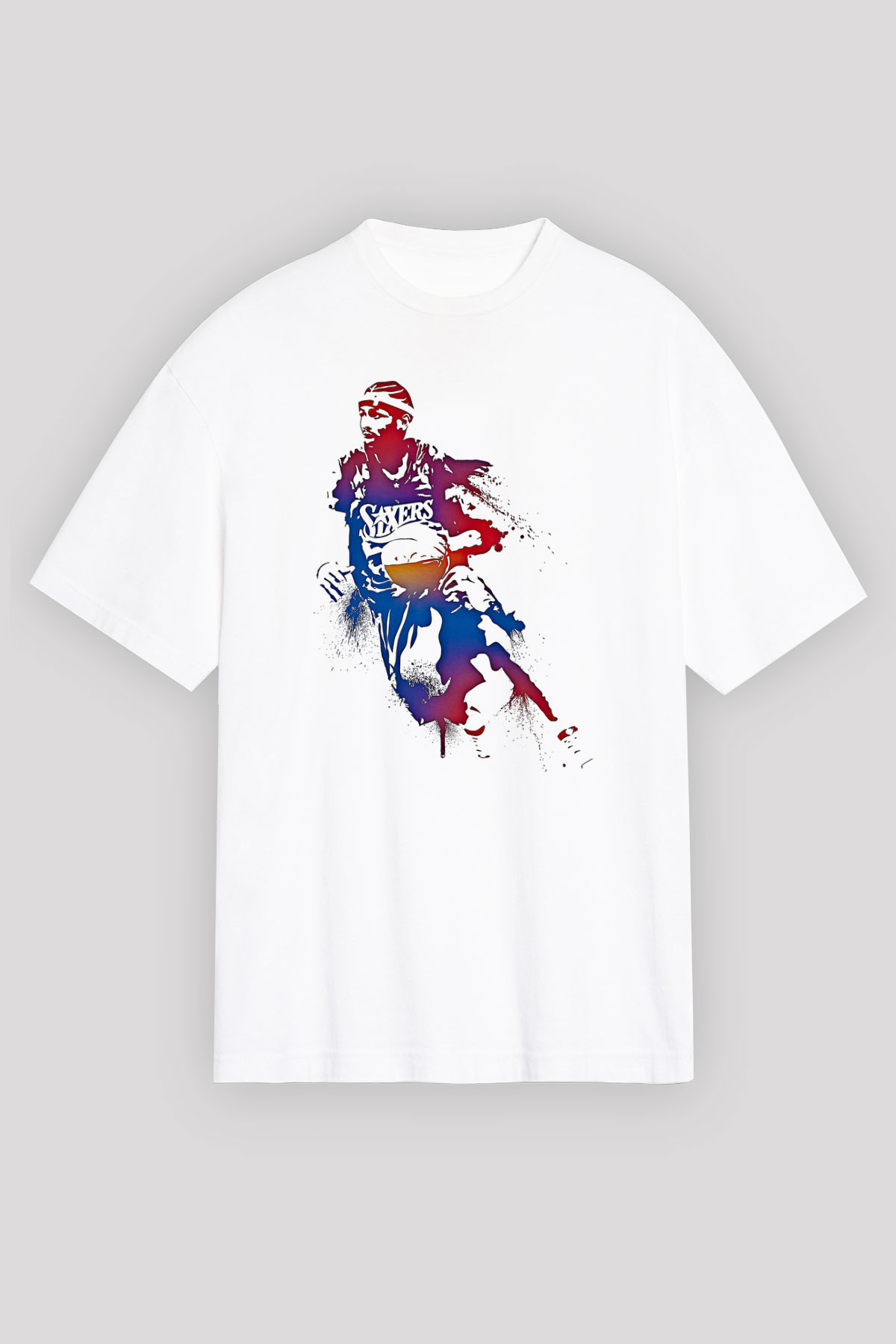 Allen Iverson Baskılı Beyaz Unisex Oversize Tişört - Tshirt