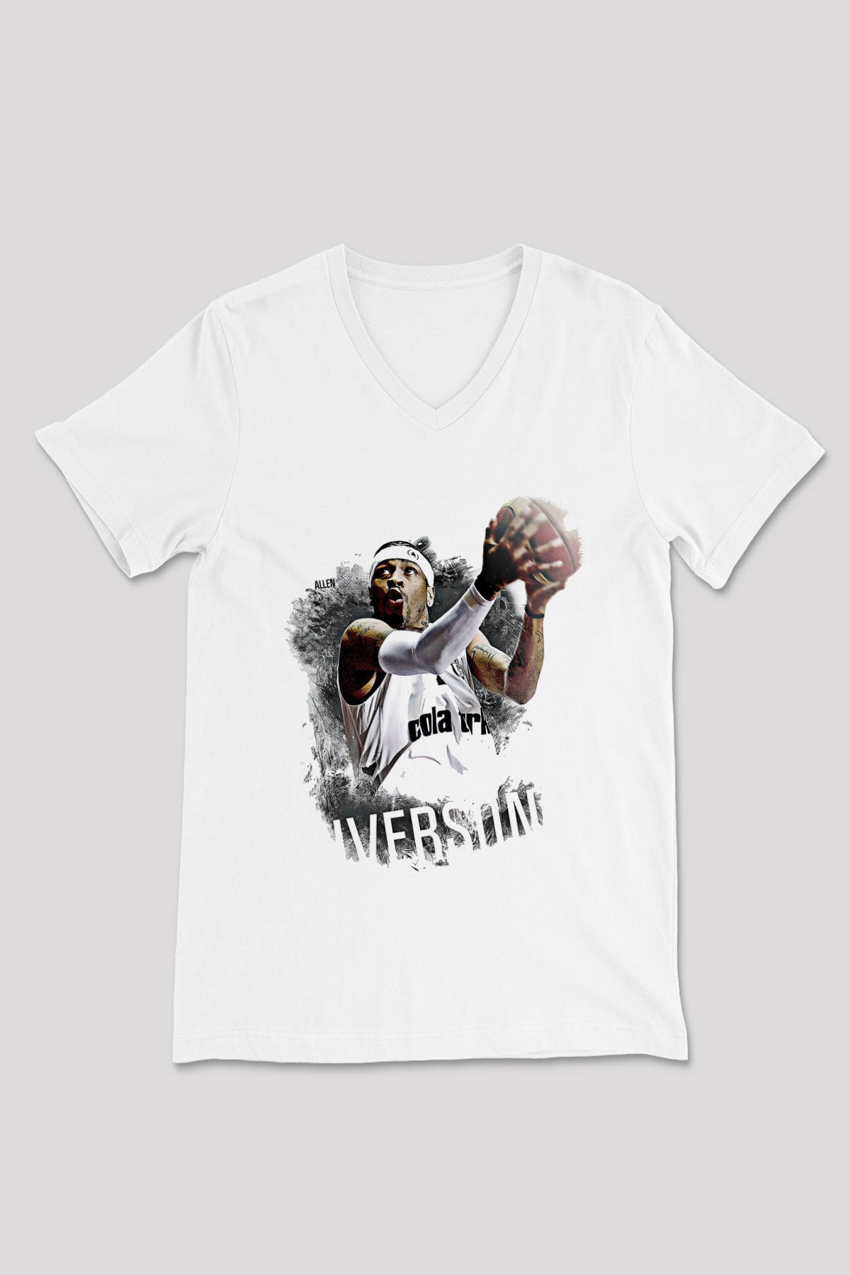 Allen Iverson Baskılı Beyaz Unisex V Yaka Tişört - Tshirt