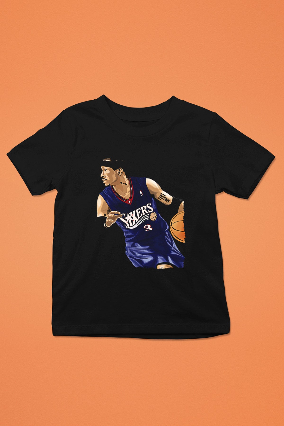 Allen Iverson Baskılı Unisex Siyah Çocuk Tişört - Tshirt
