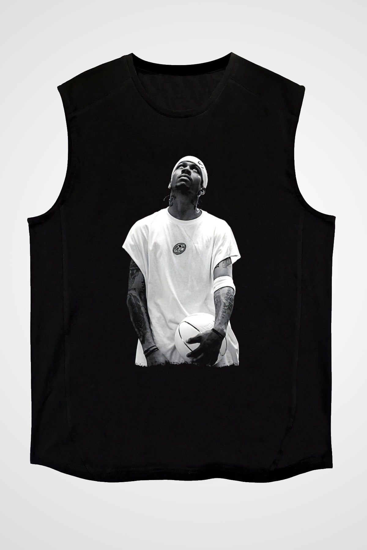 Allen Iverson Baskılı Unisex Siyah Kolsuz Tişört - Tshirt