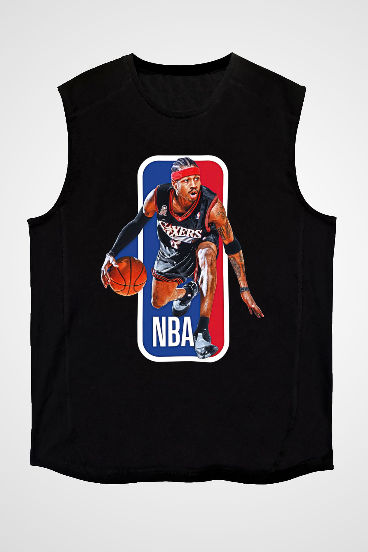 Allen Iverson Baskılı Unisex Siyah Kolsuz Tişört - Tshirt