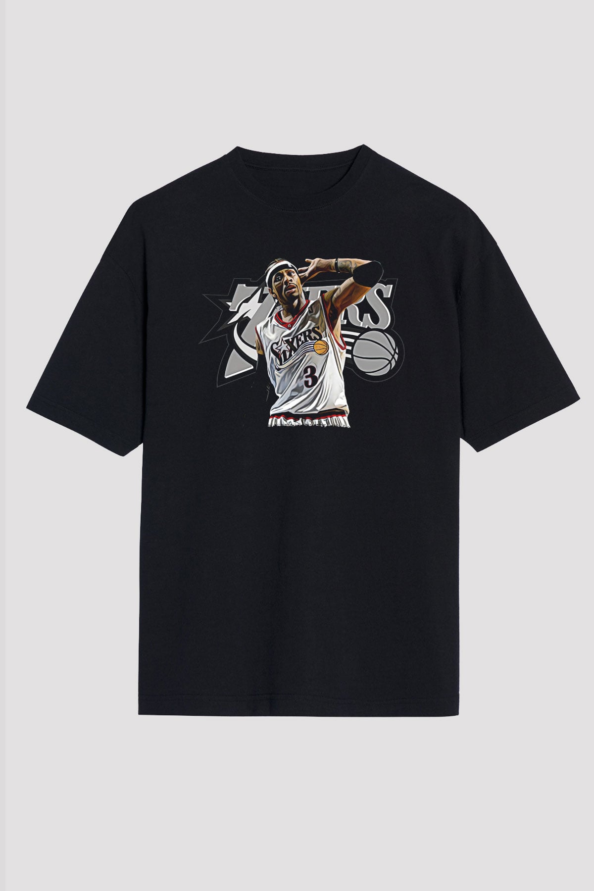 Allen Iverson Baskılı Unisex Siyah Oversize Tişört - Tshirt