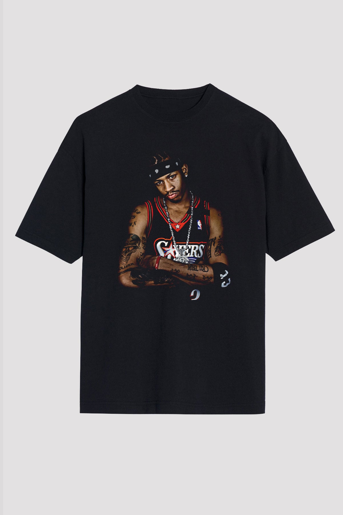 Allen Iverson Baskılı Unisex Siyah Oversize Tişört - Tshirt