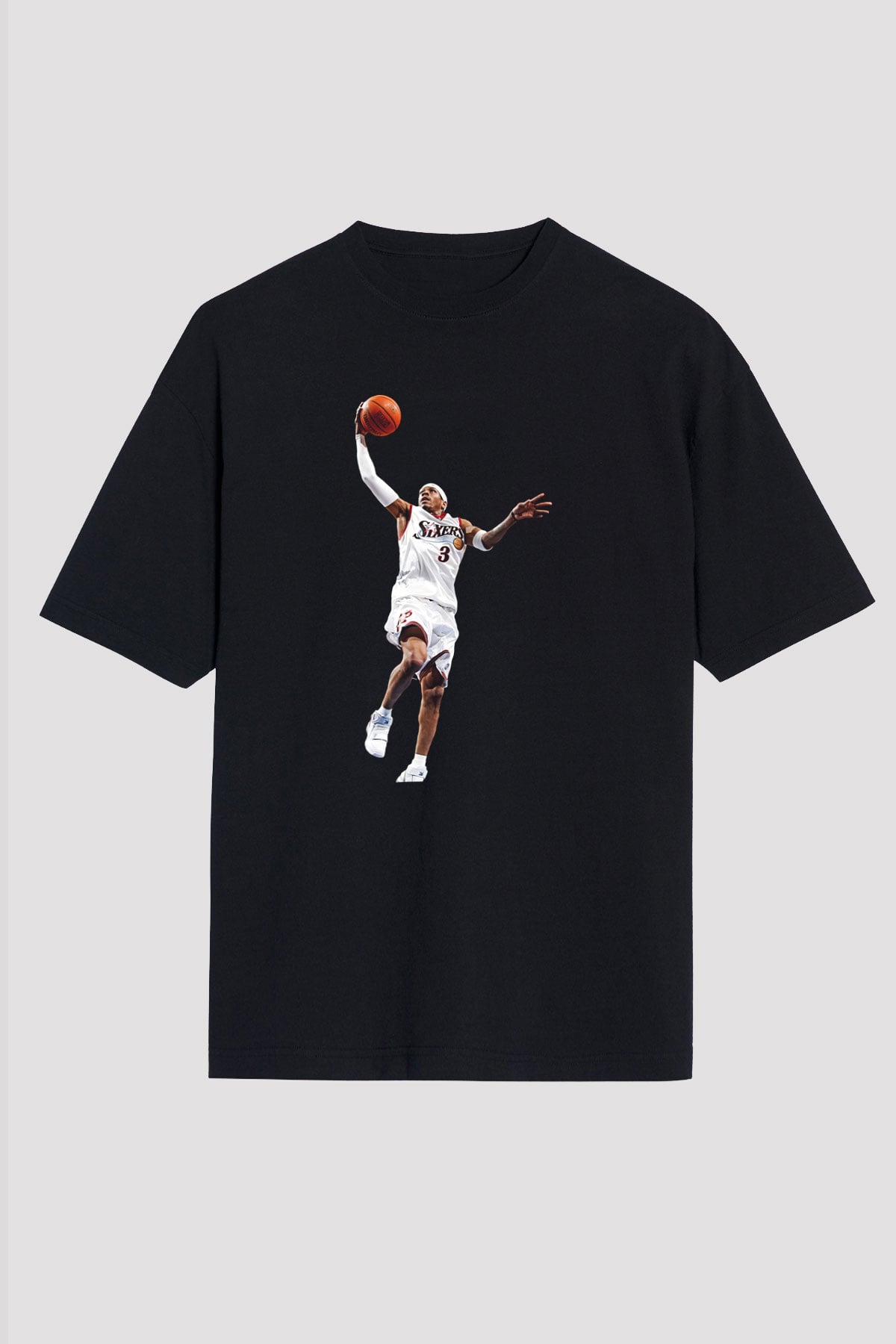 Allen Iverson Baskılı Unisex Siyah Oversize Tişört - Tshirt