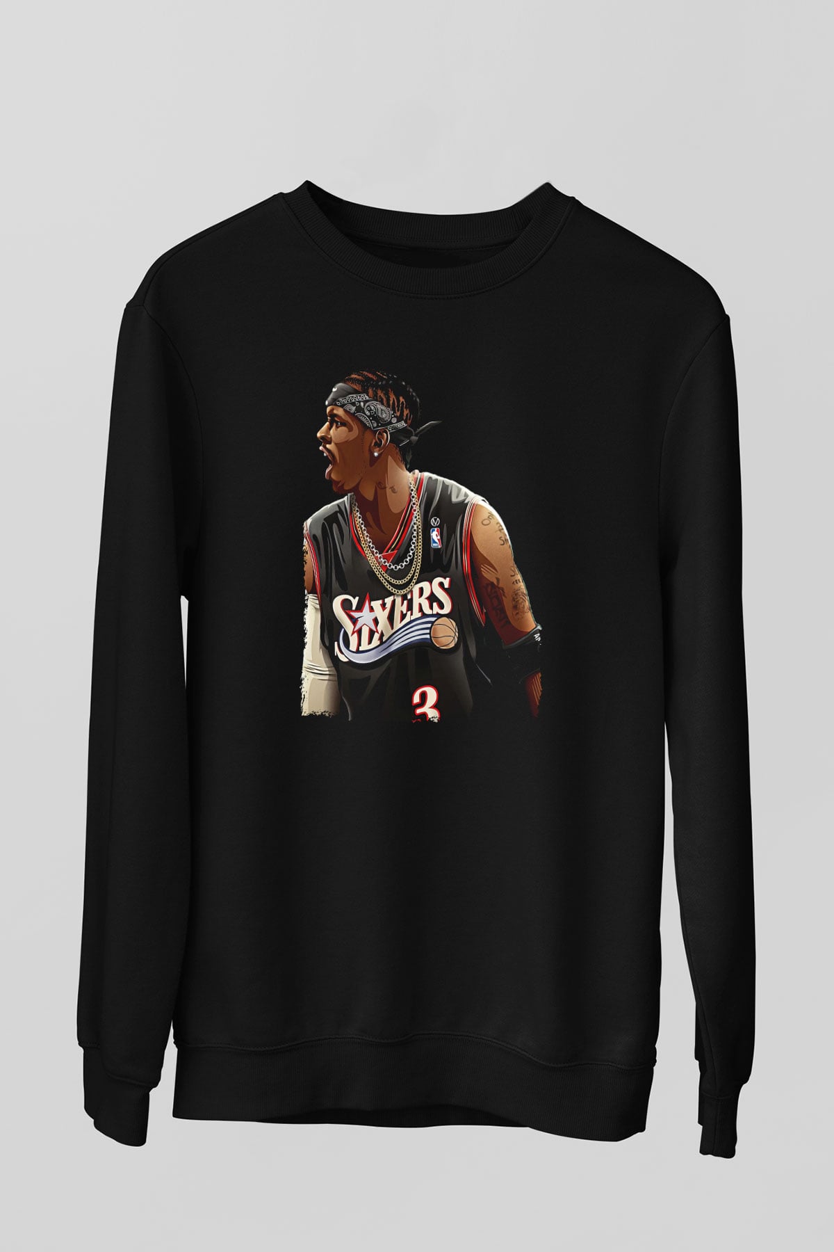 Allen Iverson Baskılı Unisex Siyah Sweatshirt