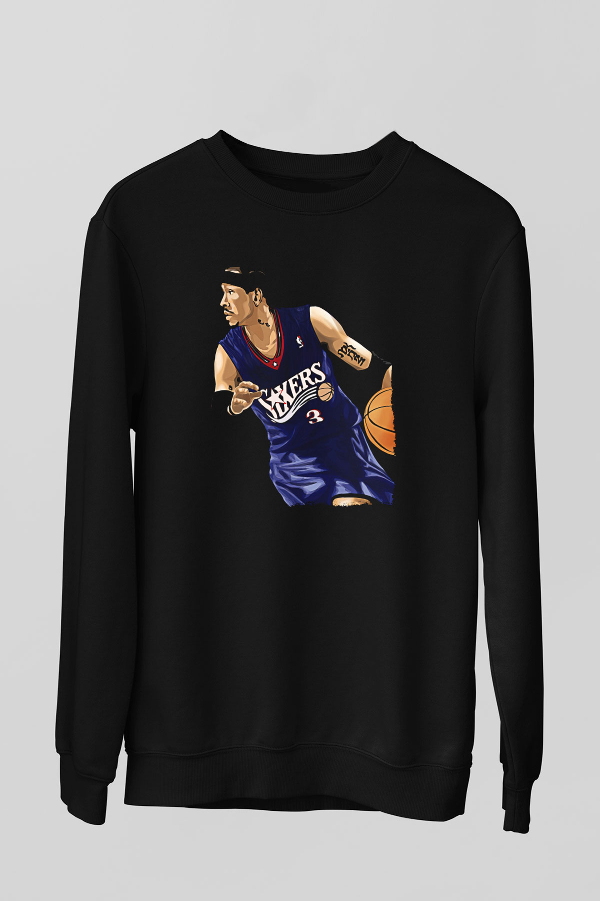 Allen Iverson Baskılı Unisex Siyah Sweatshirt